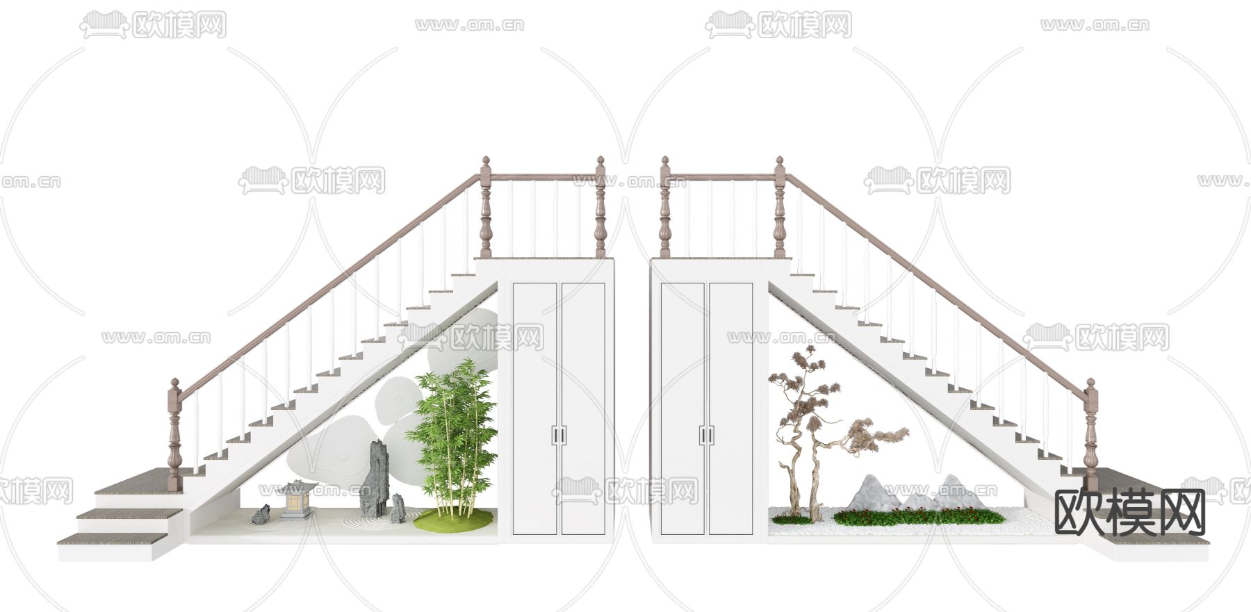 新中式转角楼梯3d模型下载