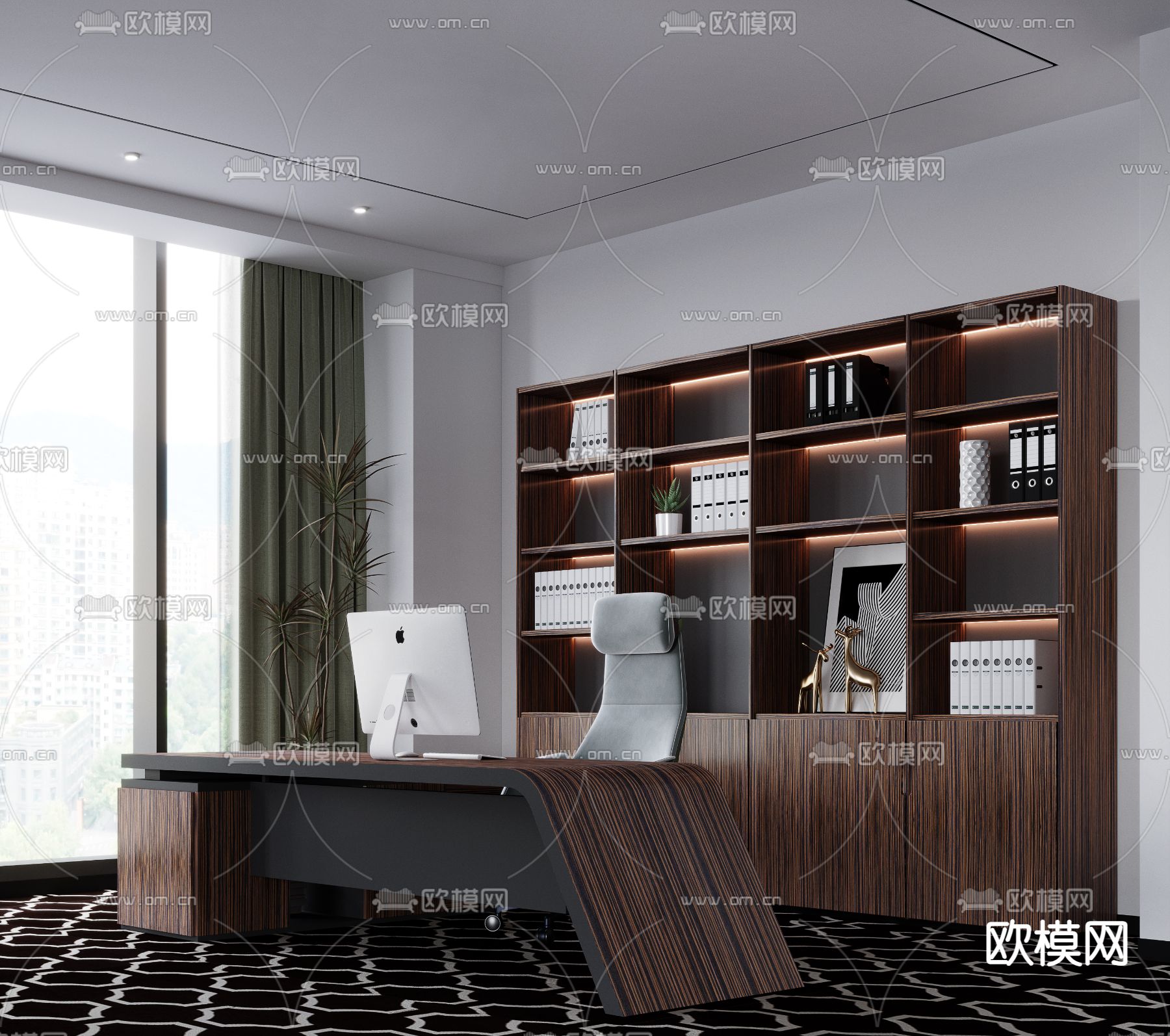 现代大班台 办公桌椅3d模型