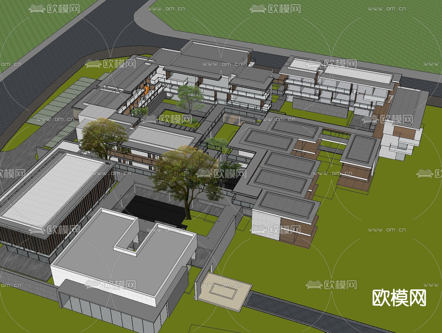 现代商业民宿鸟瞰su模型下载（渲染图1）