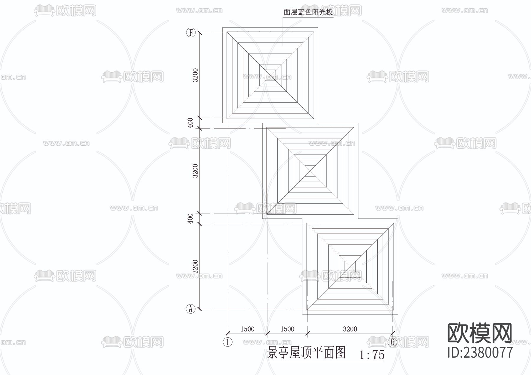 三连透光景亭CAD施工图下载（渲染图3）