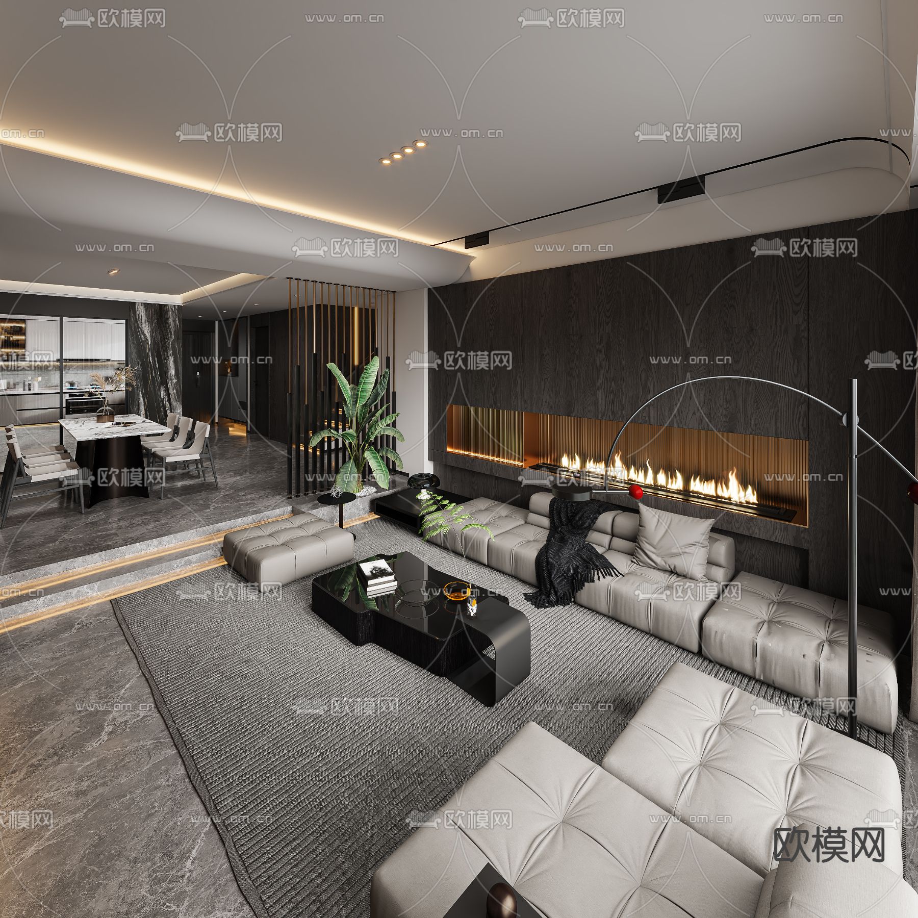 暗黑系客餐厅3d模型下载（渲染图3）