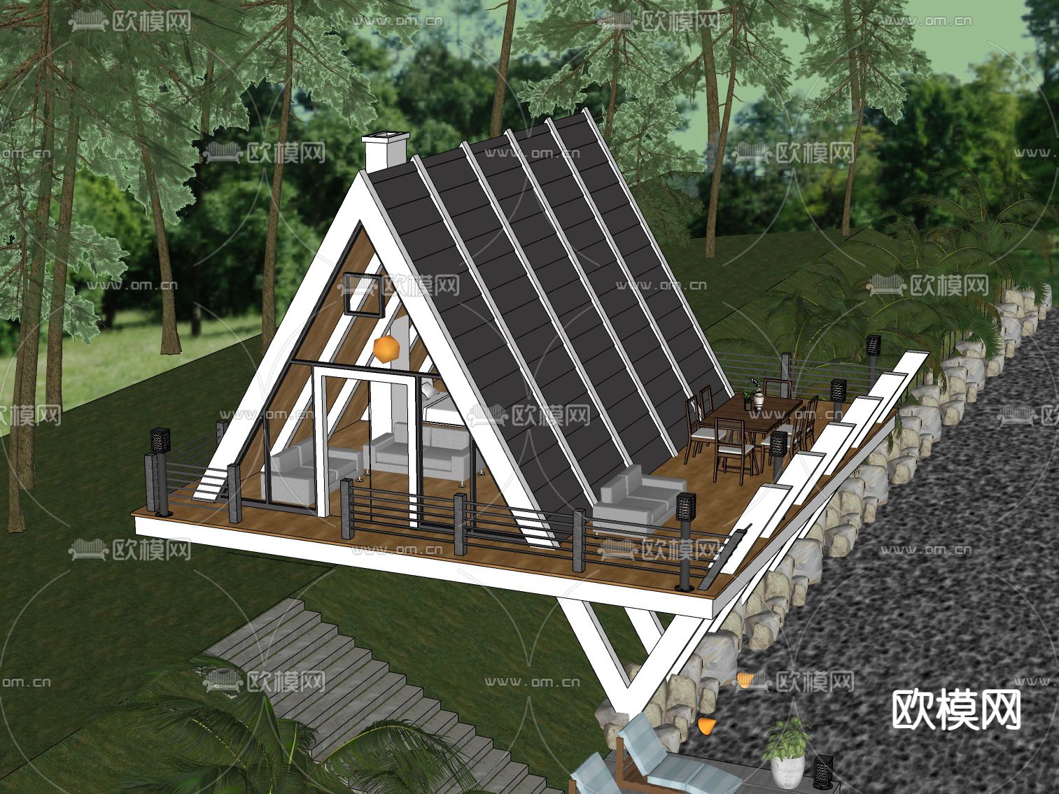 北欧休闲会所外观su模型下载（渲染图2）