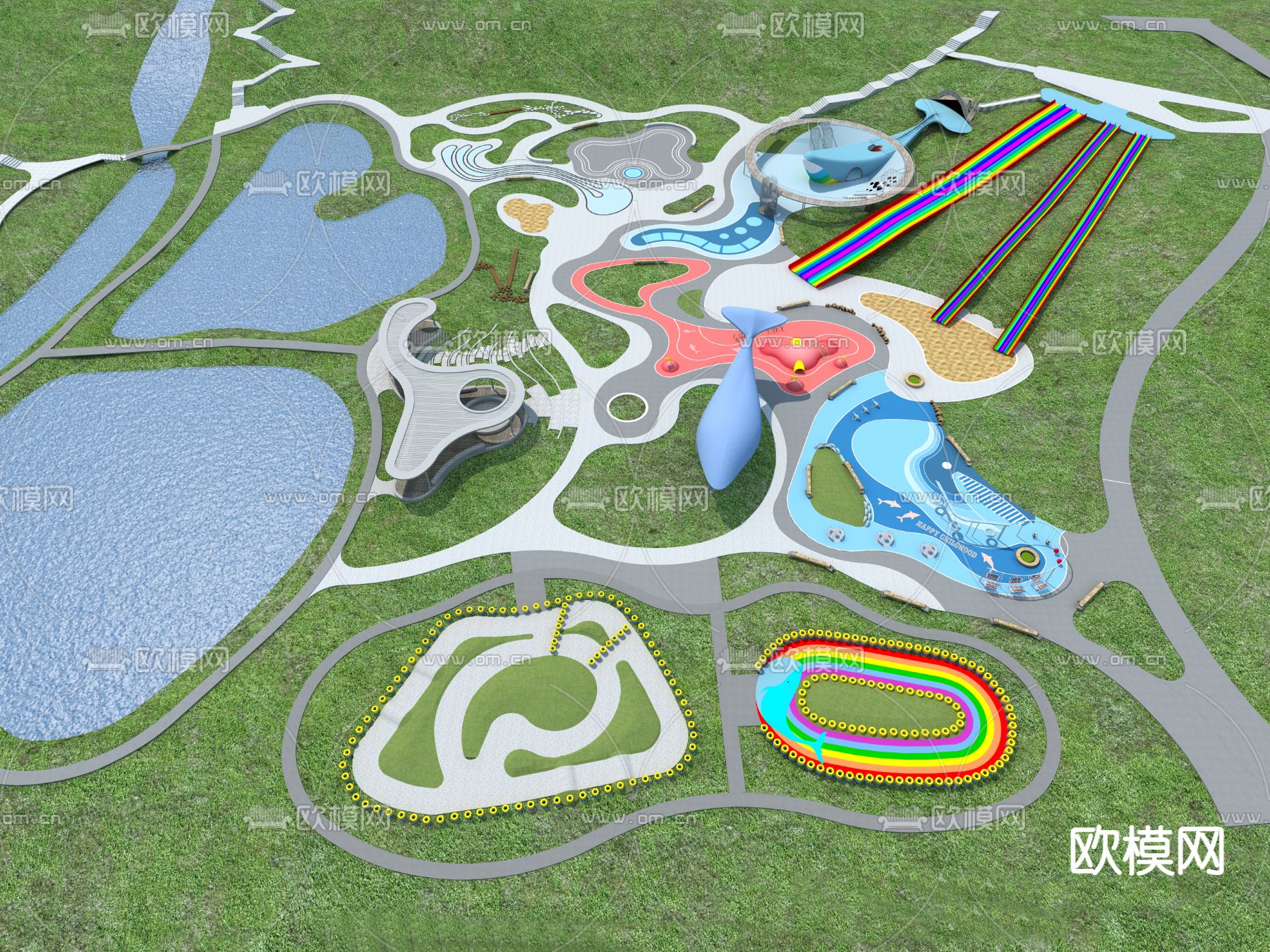 现代儿童游乐园su模型下载（渲染图1）