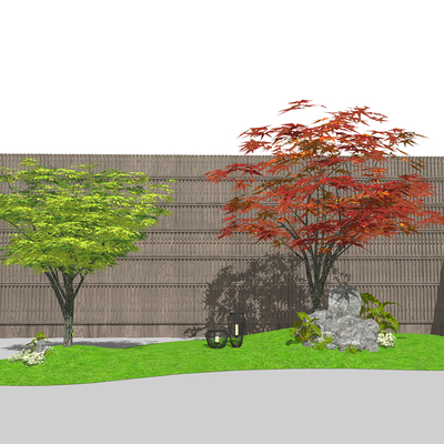  现代庭院景观红枫树su模型 