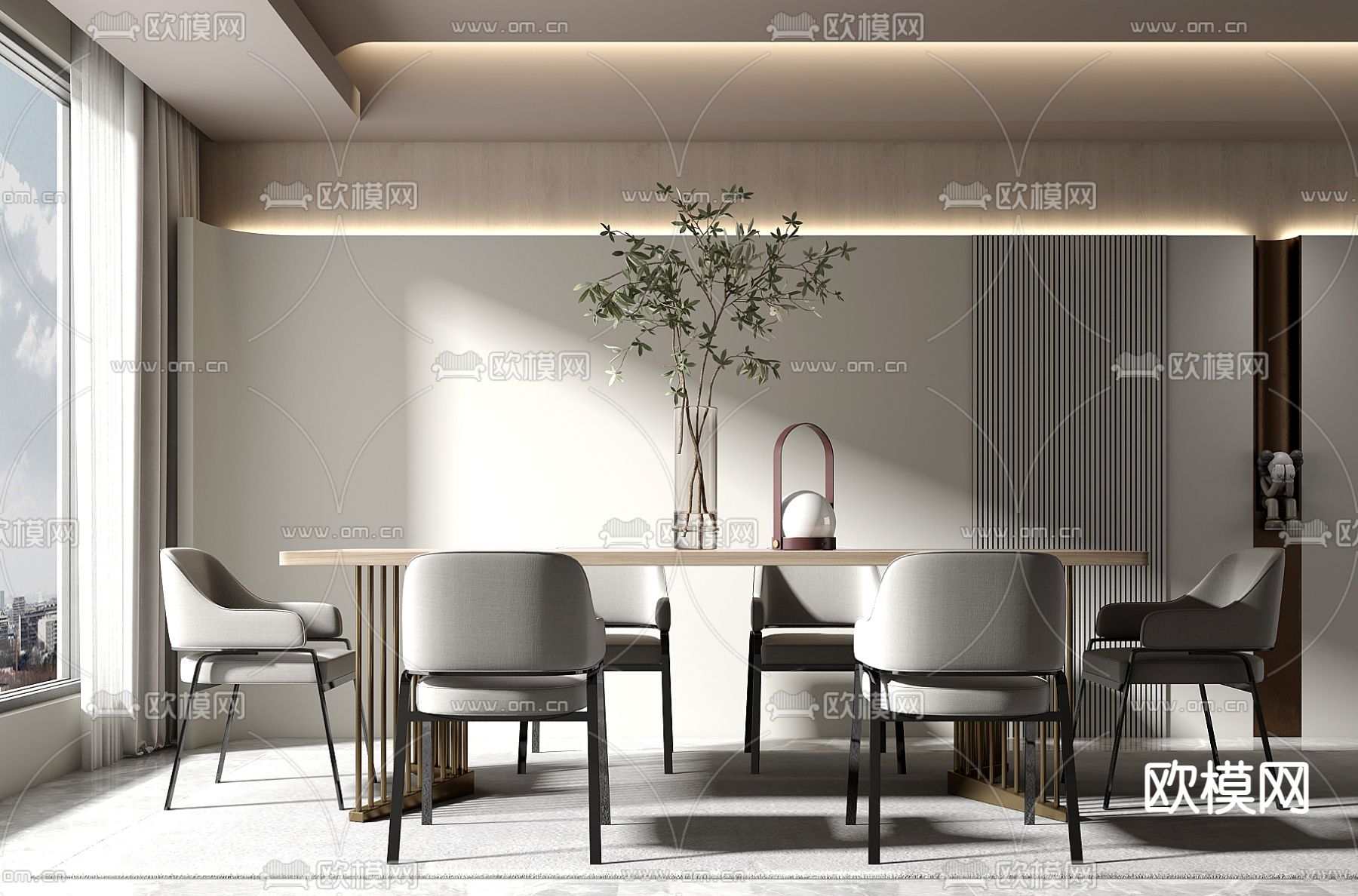 现代轻奢餐桌椅su模型下载（渲染图1）