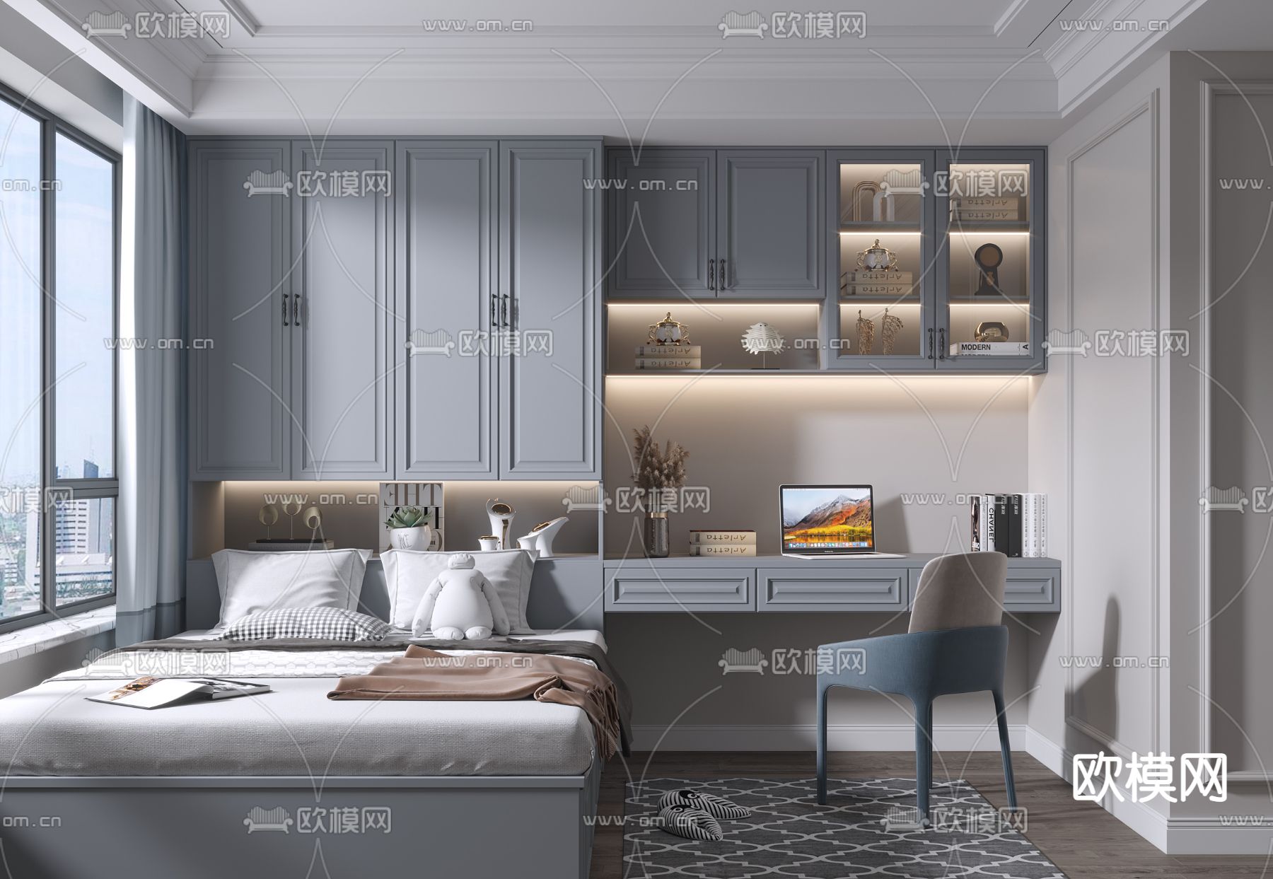 美式榻榻米卧室3d模型下载