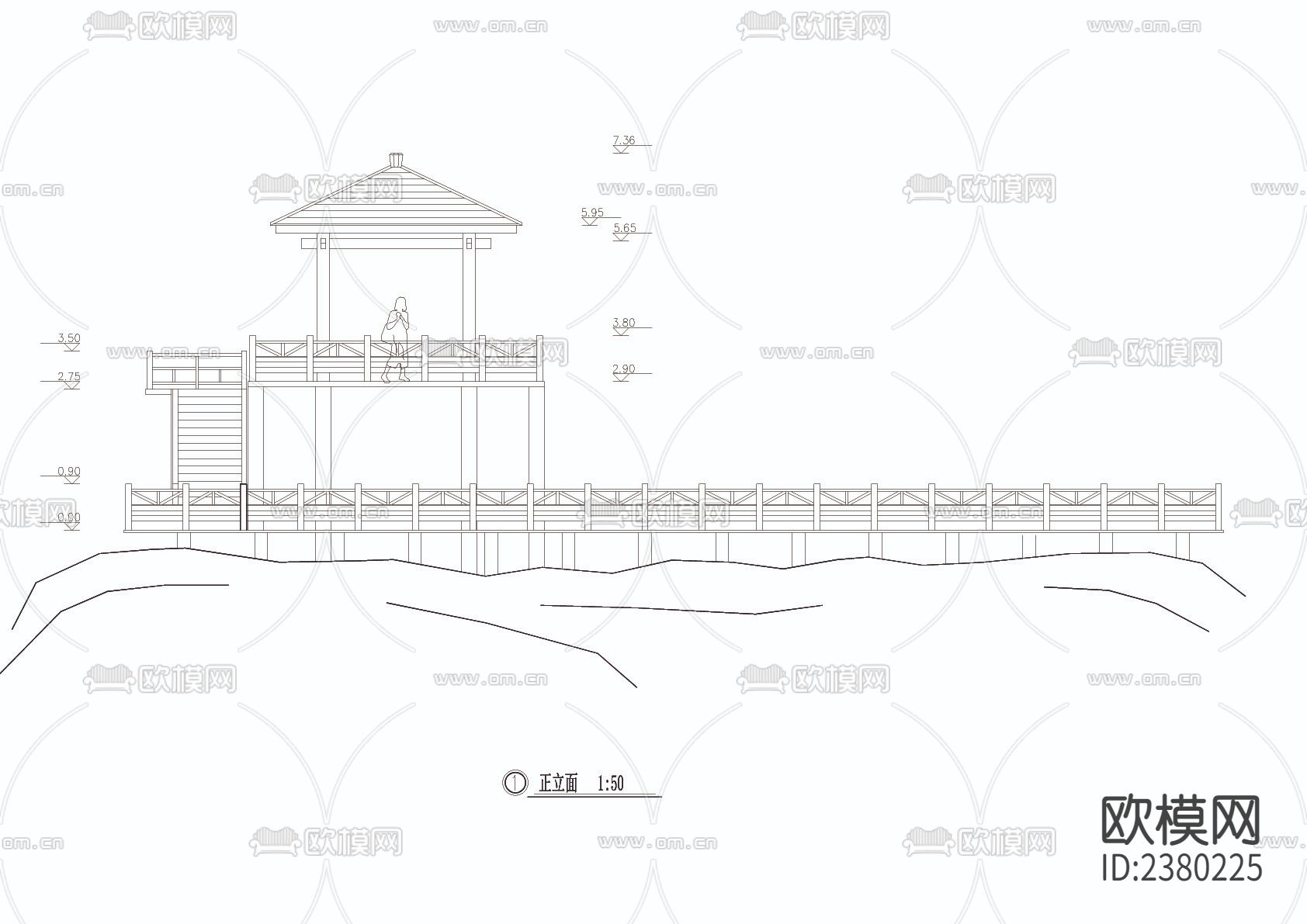 木栈道与观景亭cad大样图下载（渲染图2）