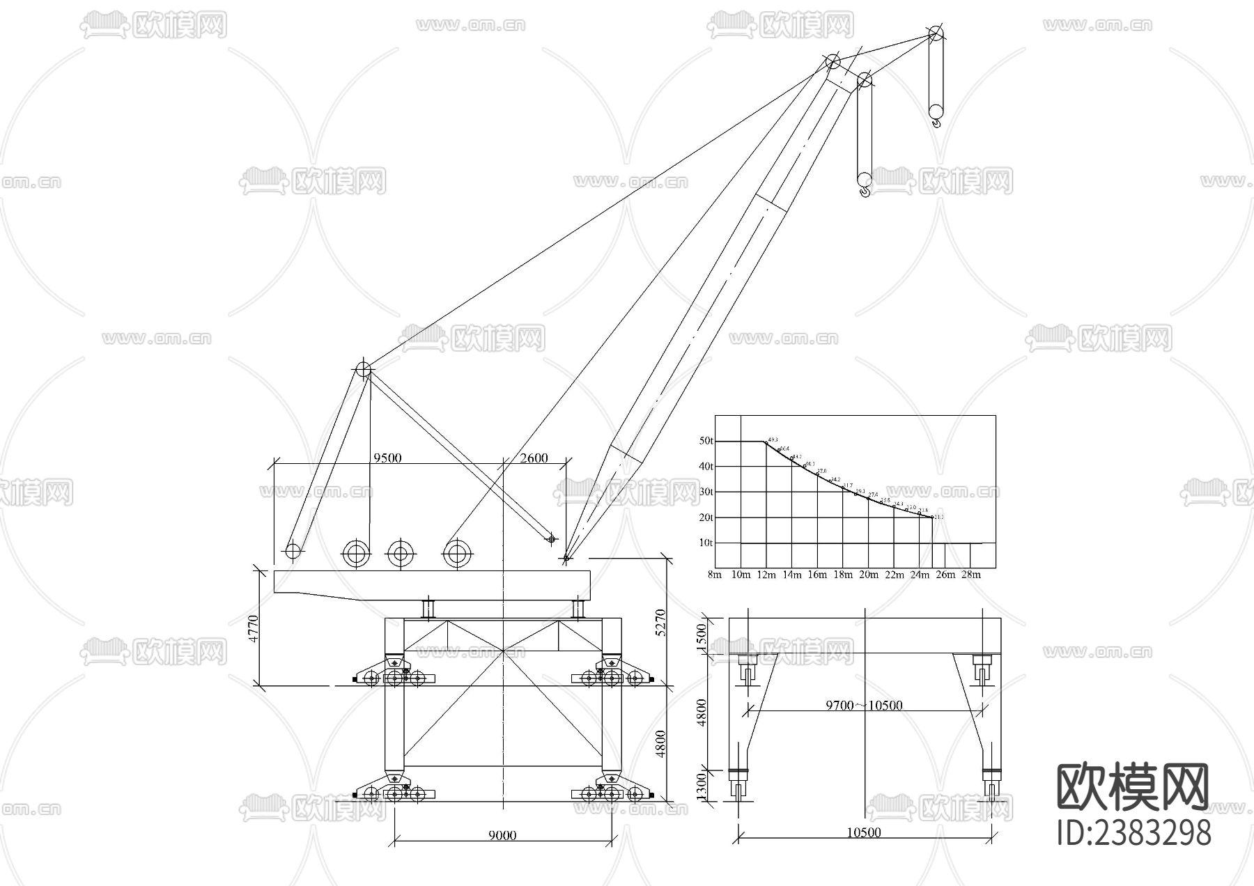 电动履带吊塔吊吊车CAD图库下载（渲染图4）