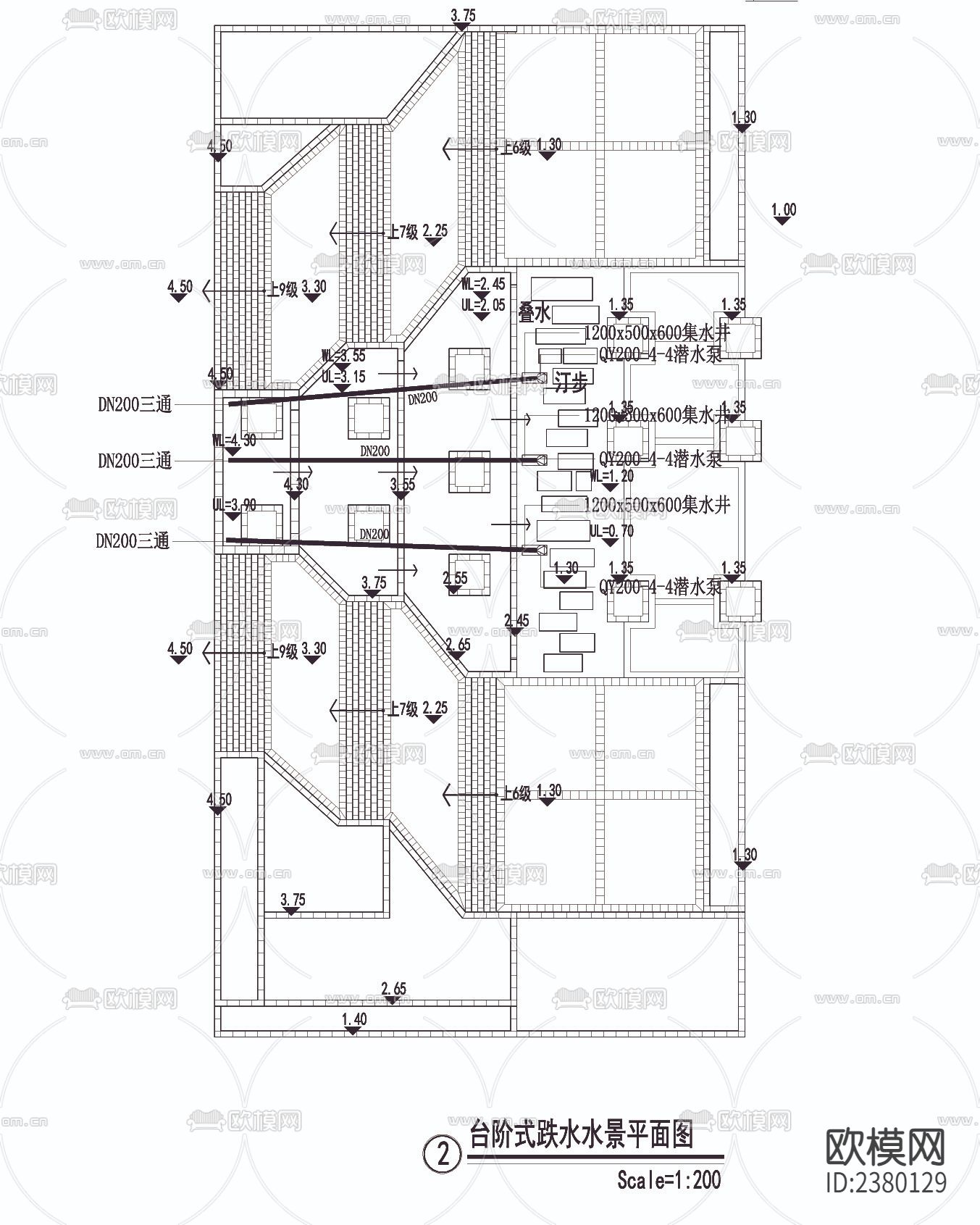 台阶式跌水节点大样下载（渲染图3）