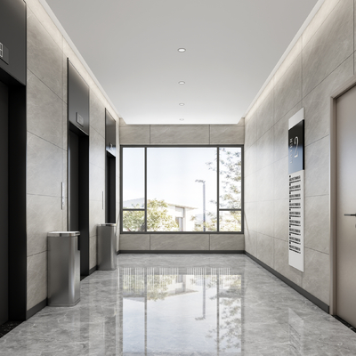  现代公司电梯厅 过道su模型 