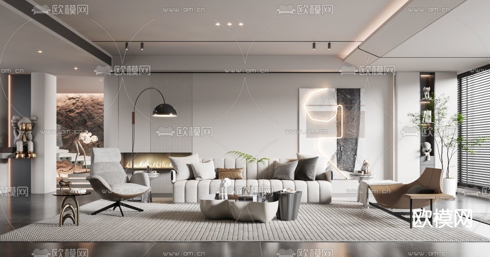 现代客厅3d模型下载(渲染图1)