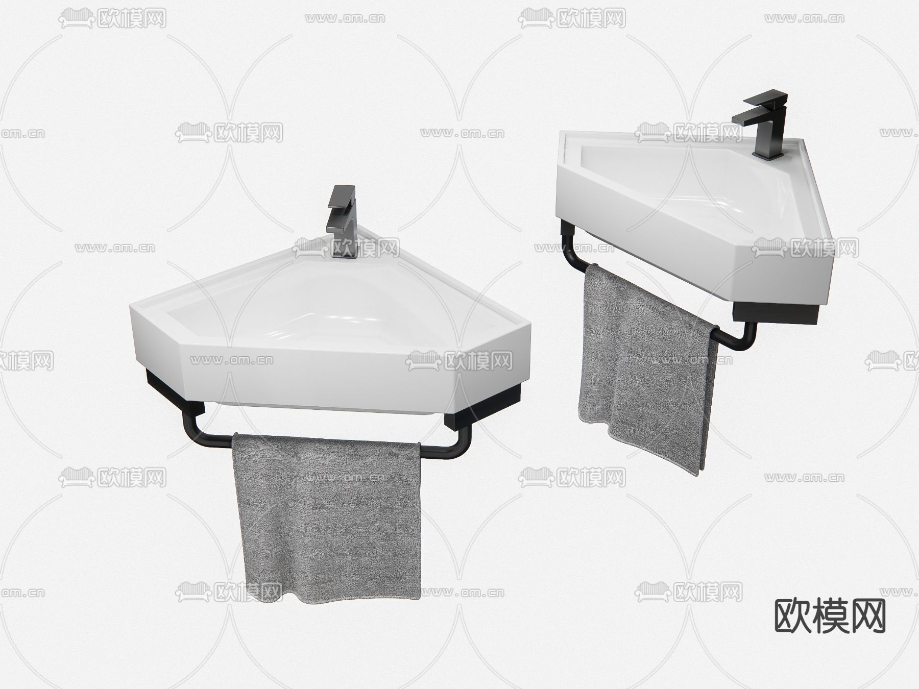 转角洗手盆 洗手池su模型下载（渲染图1）