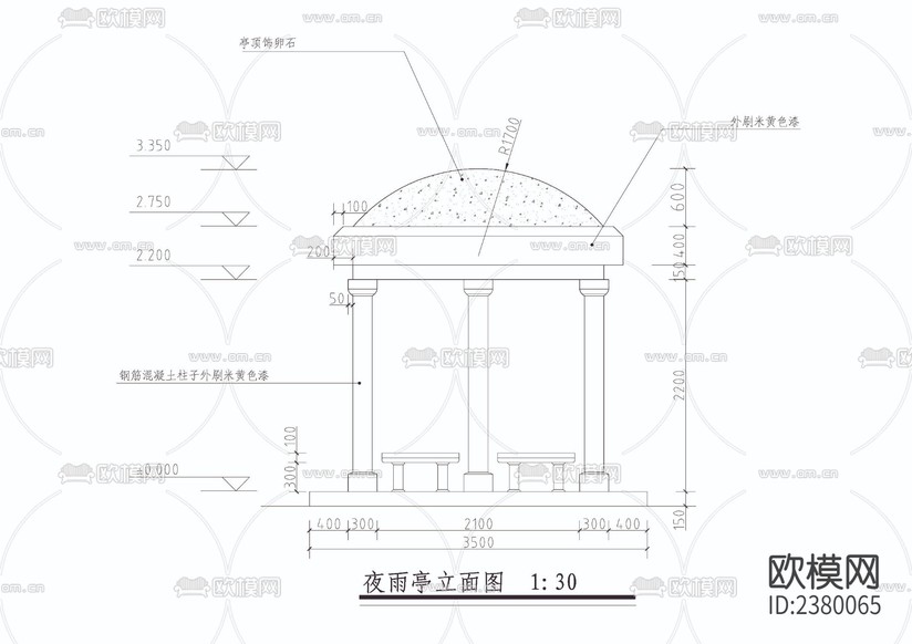 夜雨亭CAD施工圖下載(渲染圖3)