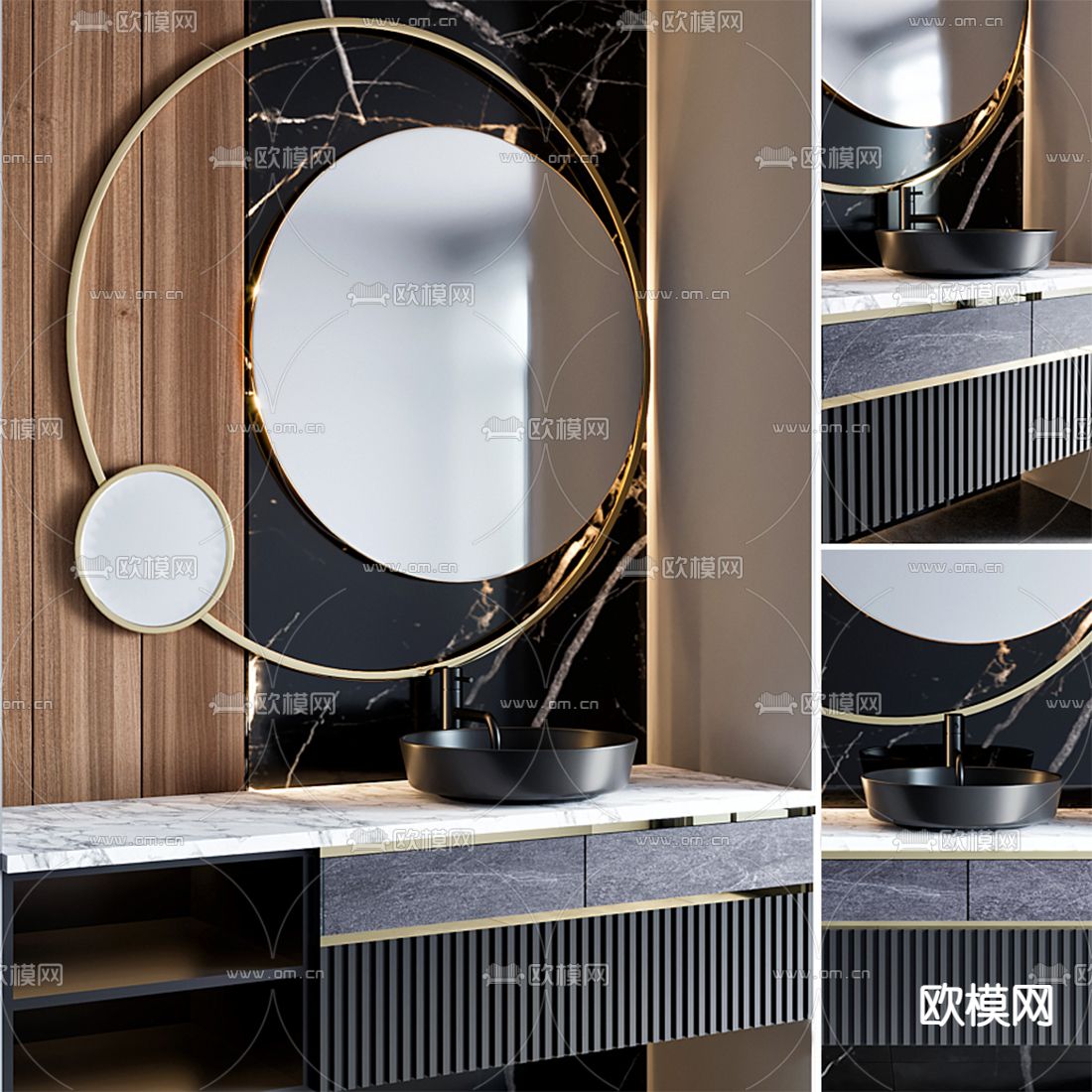 轻奢洗手台 洗手盆3d模型下载（渲染图2）