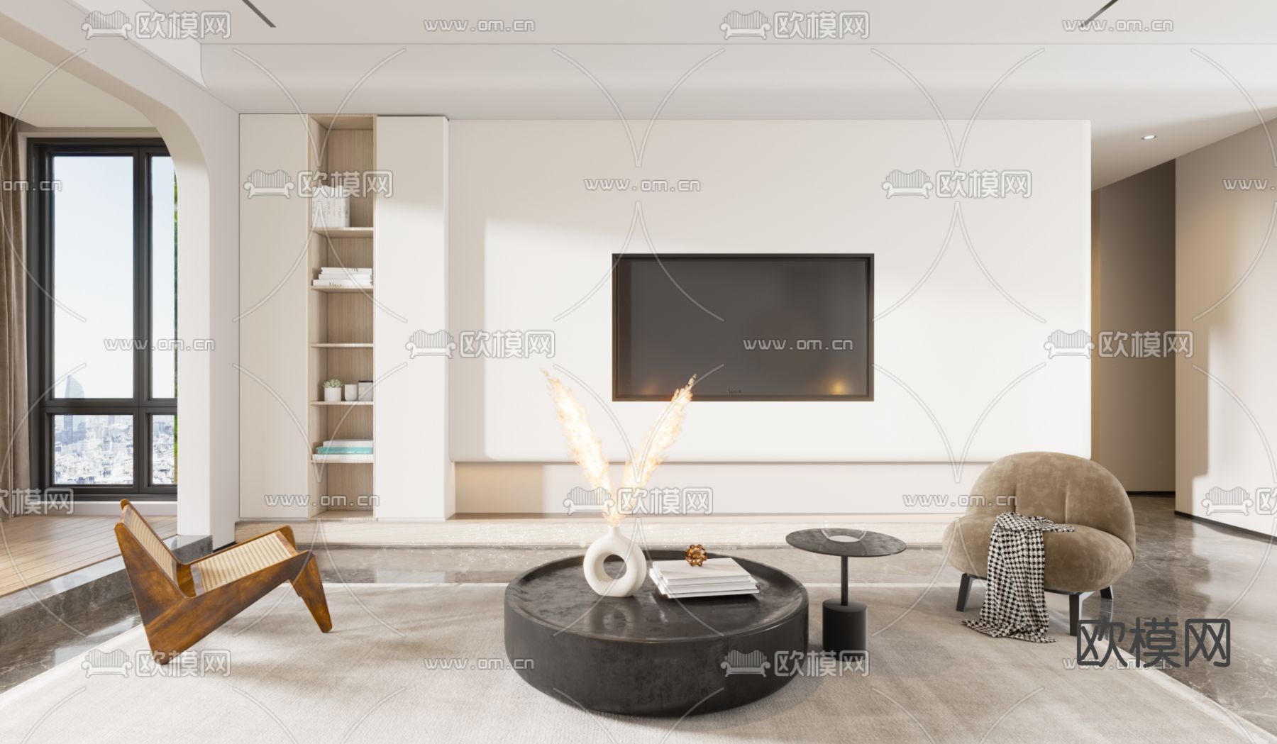 现代客厅免费3d模型下载_ID12204704_3dmax免费模型-欧模网
