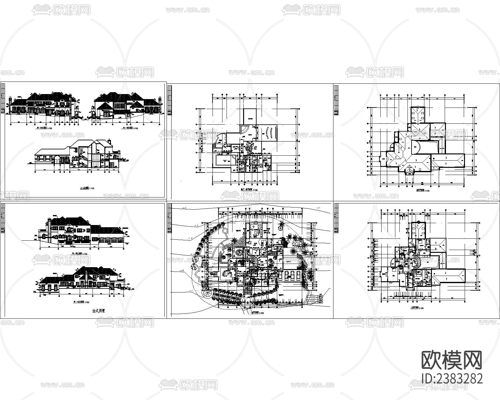 法式别墅建筑设计CAD施工图下载（渲染图1）