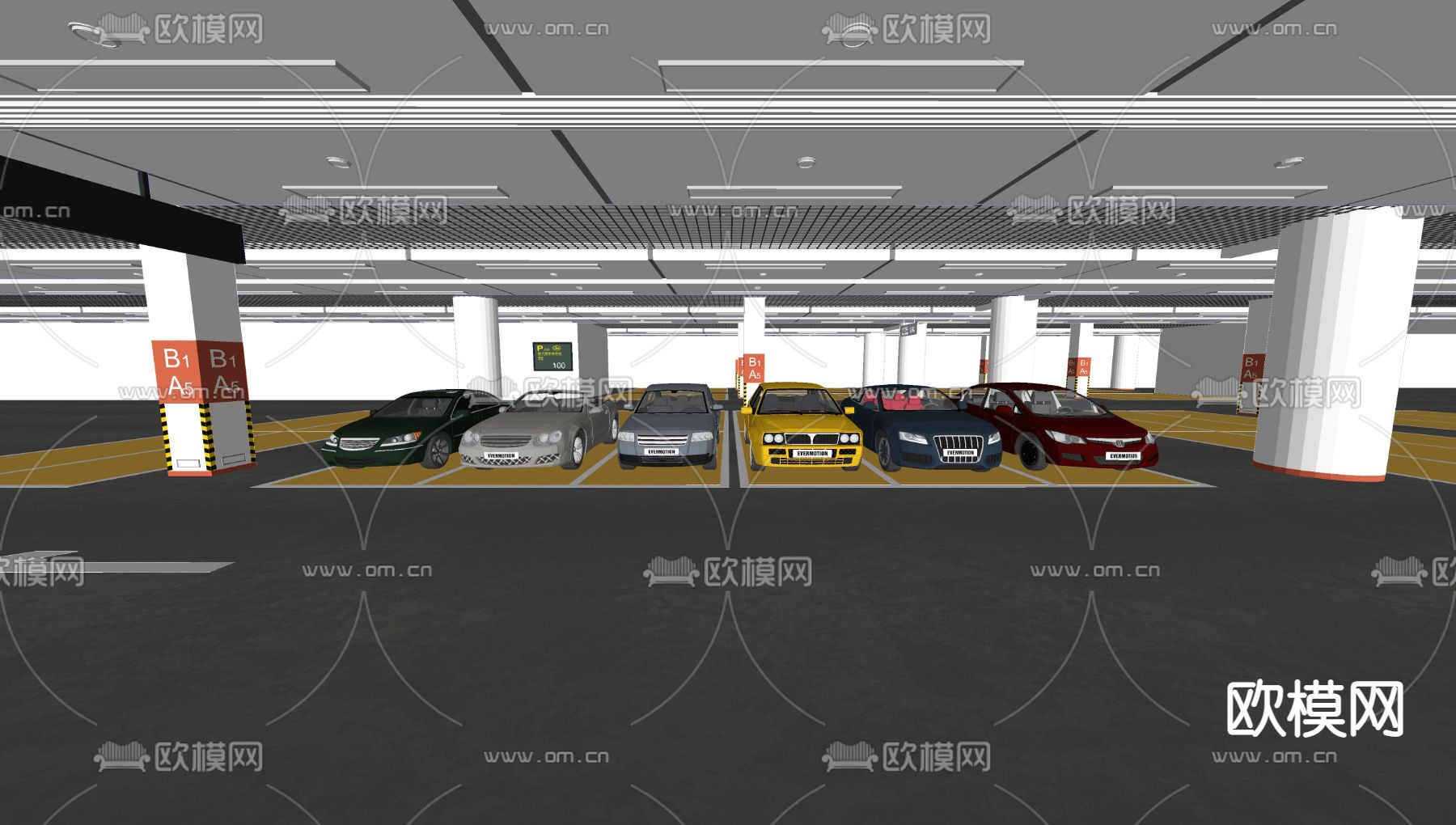 现代车库 豪车 停车场su模型下载（渲染图2）