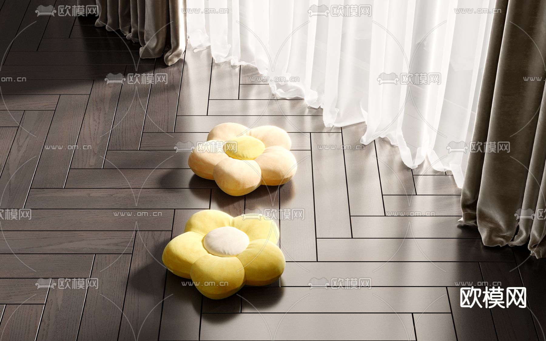 现代小花抱枕 靠枕3d模型下载