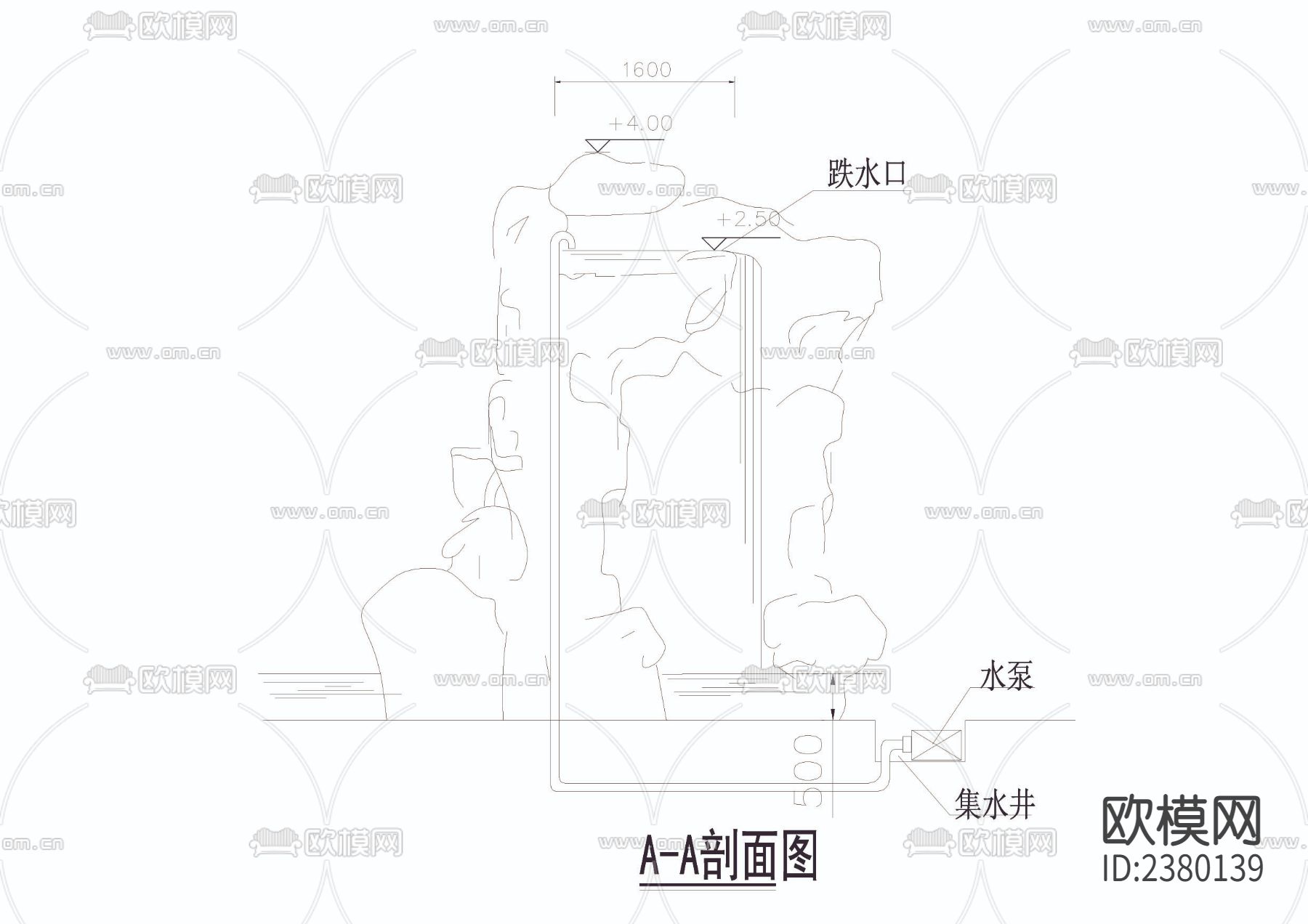 假山平立剖面图节点大样下载（渲染图4）