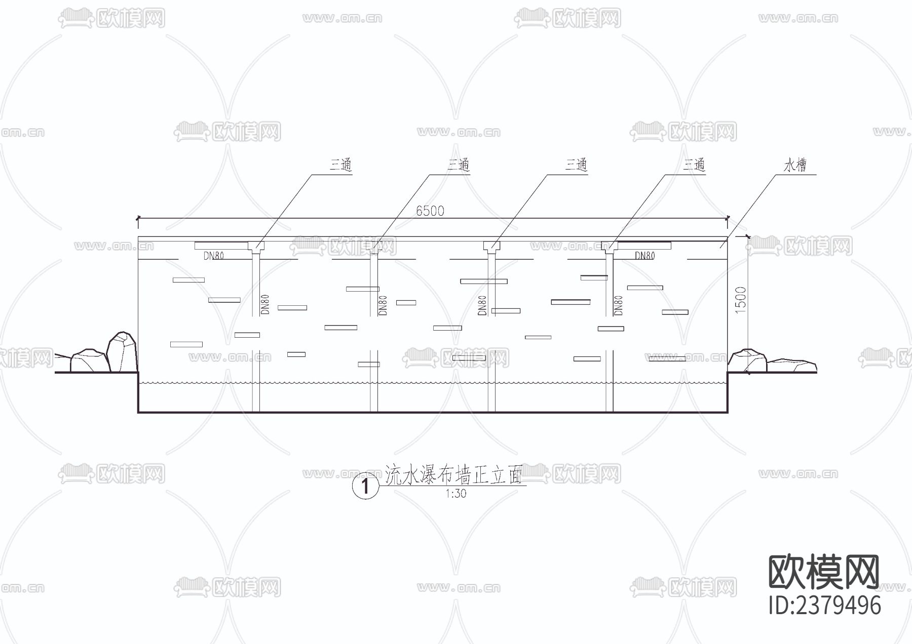 流水瀑布墙CAD节点大样下载（渲染图2）