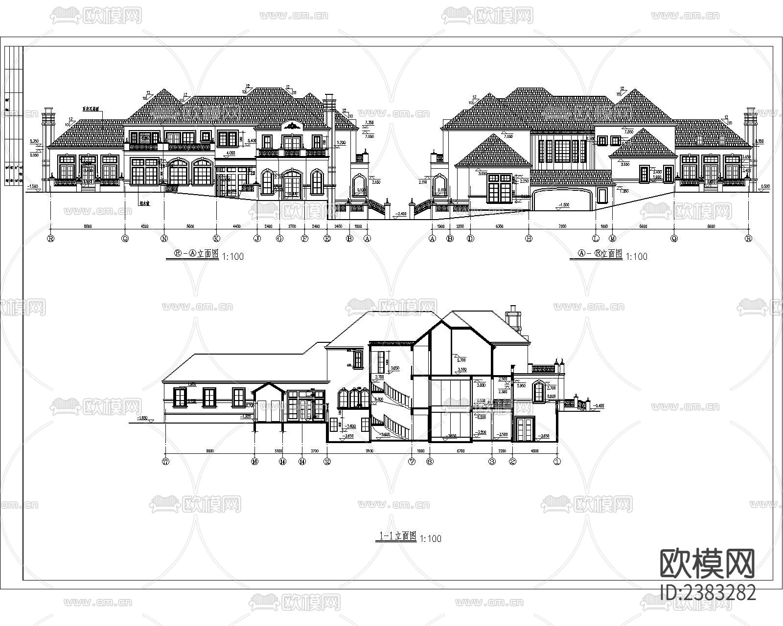 法式别墅建筑设计CAD施工图下载（渲染图2）
