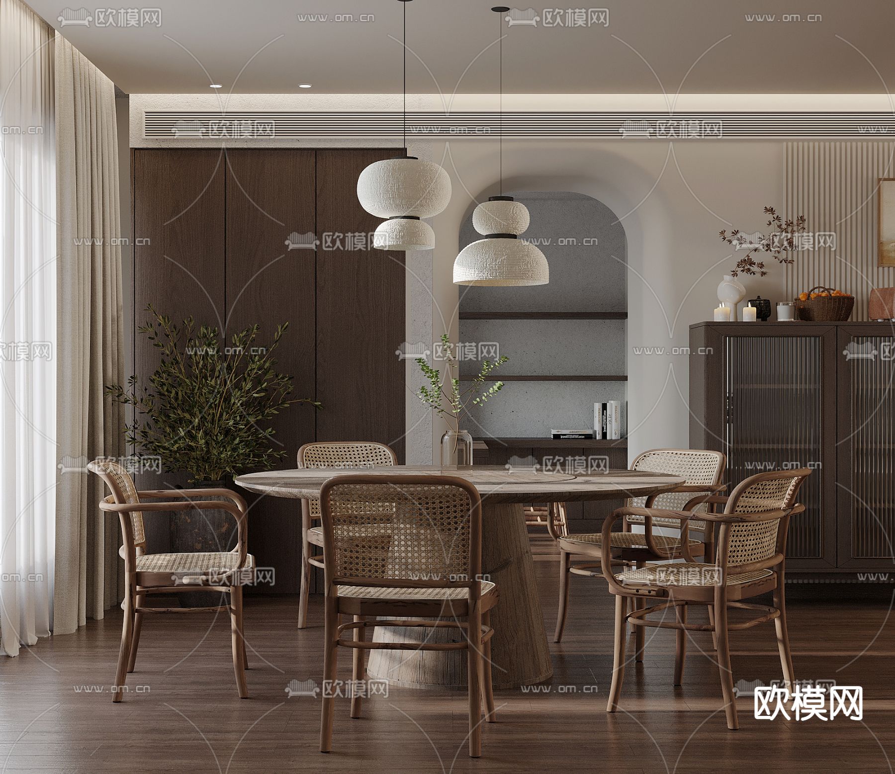 侘寂家居餐厅3D模型下载（渲染图2）