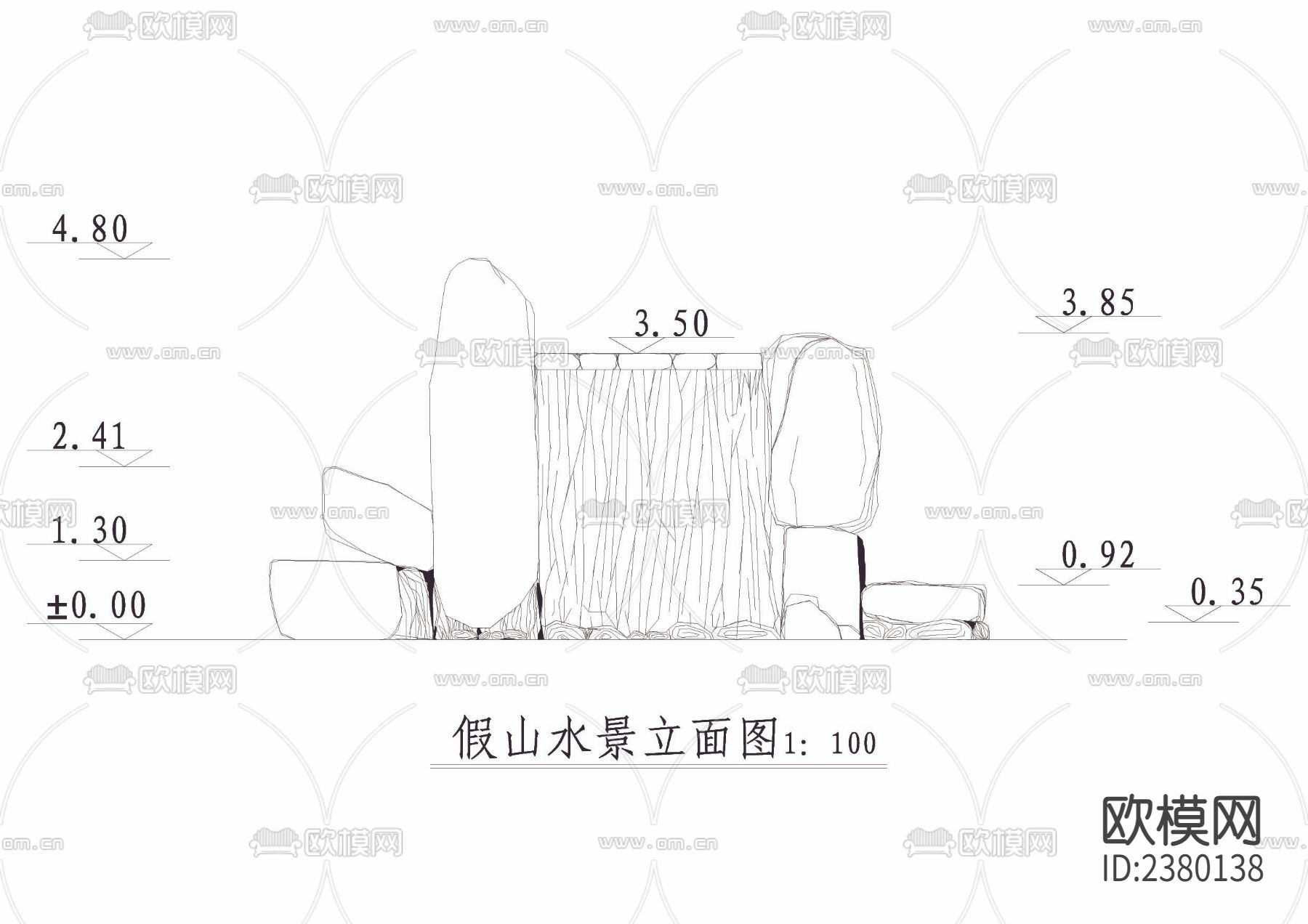 假山水景平立剖面图节点大样下载（渲染图2）