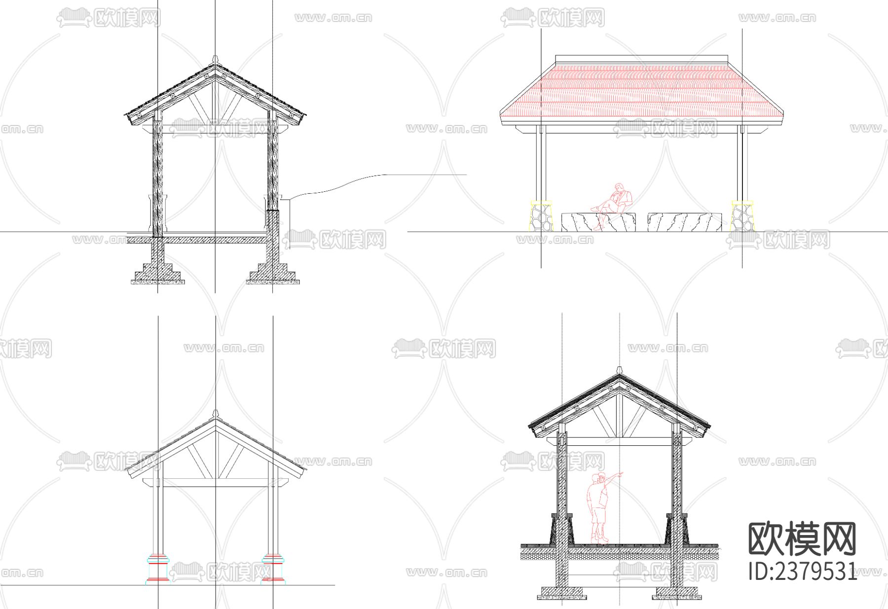 茅草亭CAD节点大样下载（渲染图1）