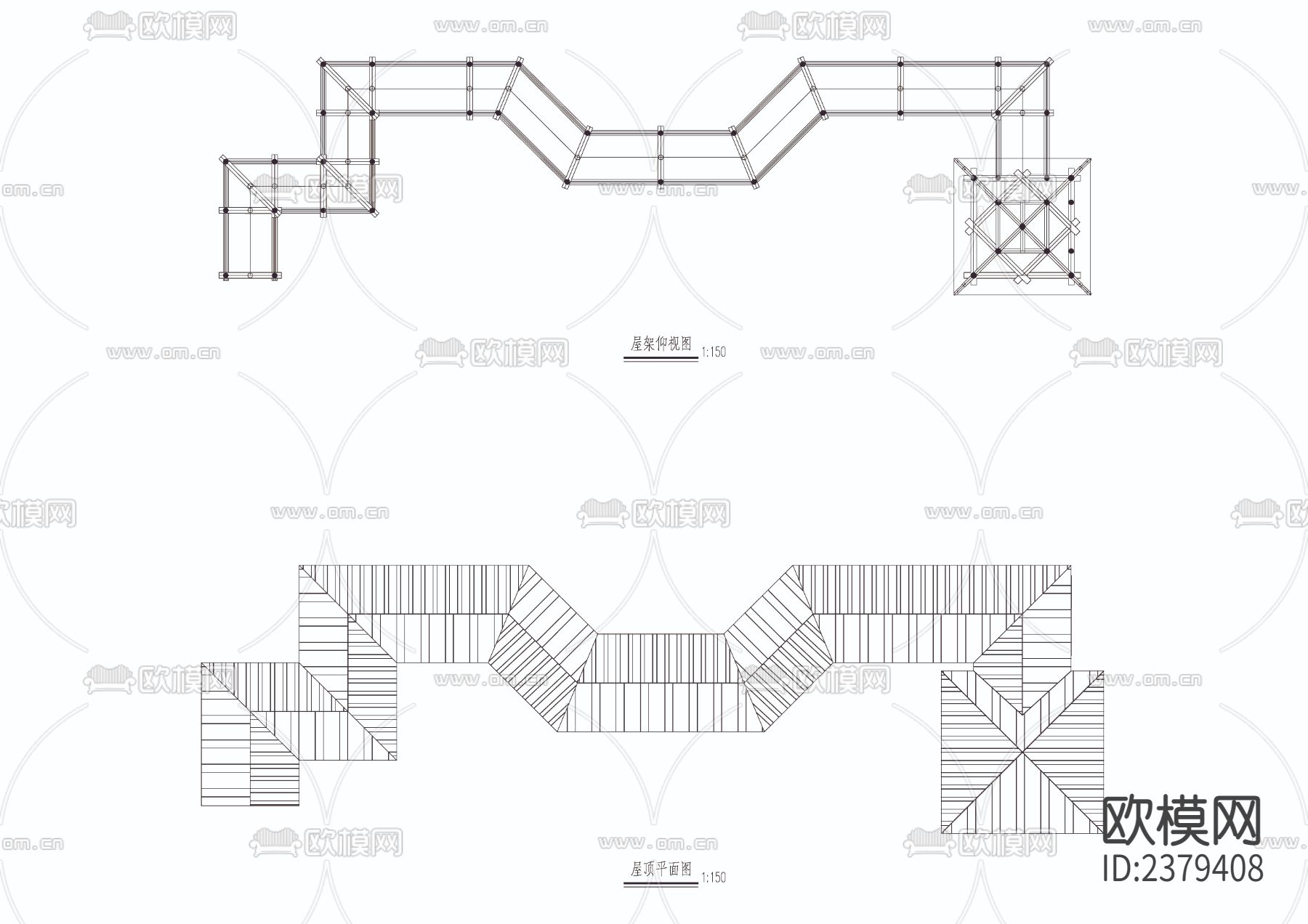连廊四角亭CAD节点大样下载（渲染图3）
