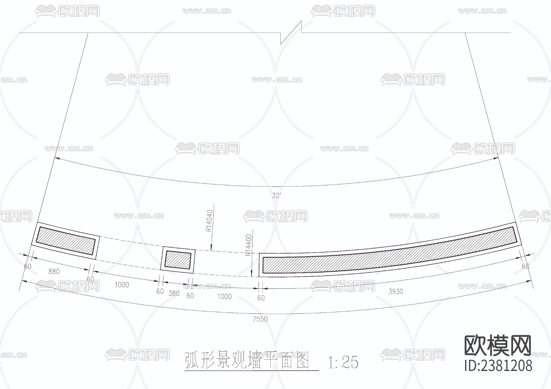 弧形景观墙cad大样图下载（渲染图4）