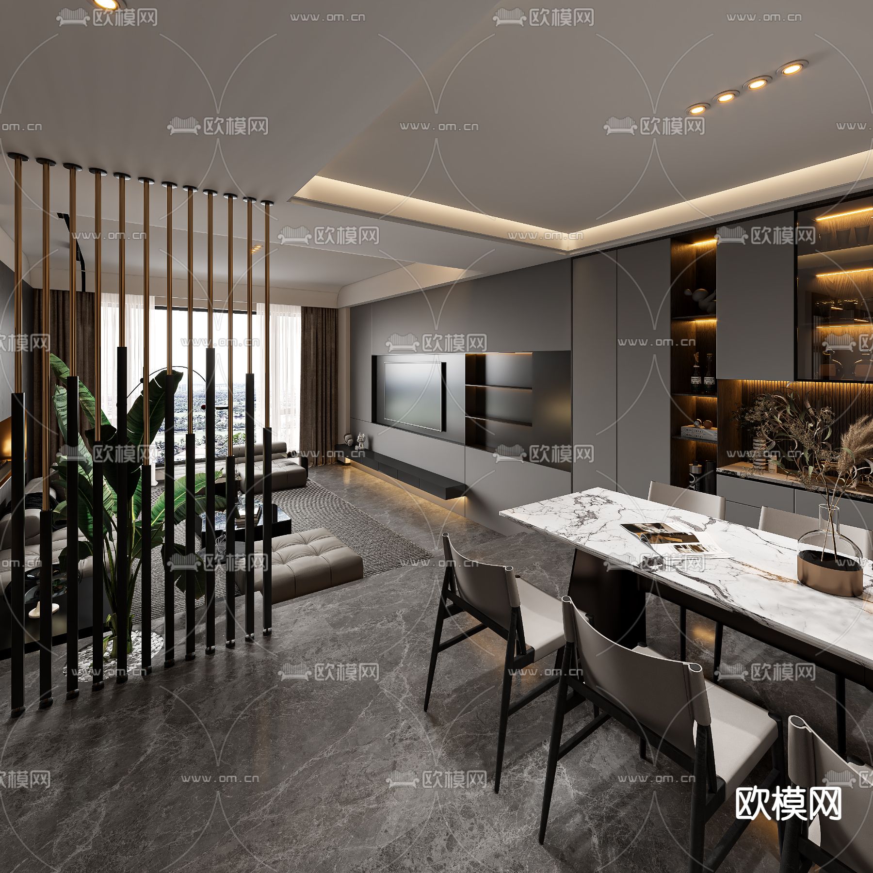 暗黑系客餐厅3d模型下载（渲染图4）