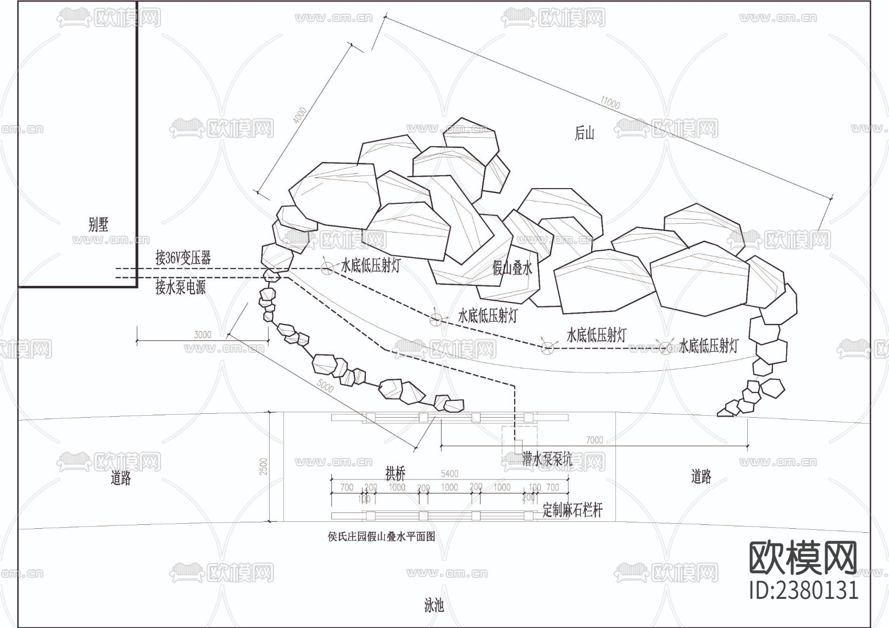 假山叠水平立剖面图节点大样下载（渲染图1）