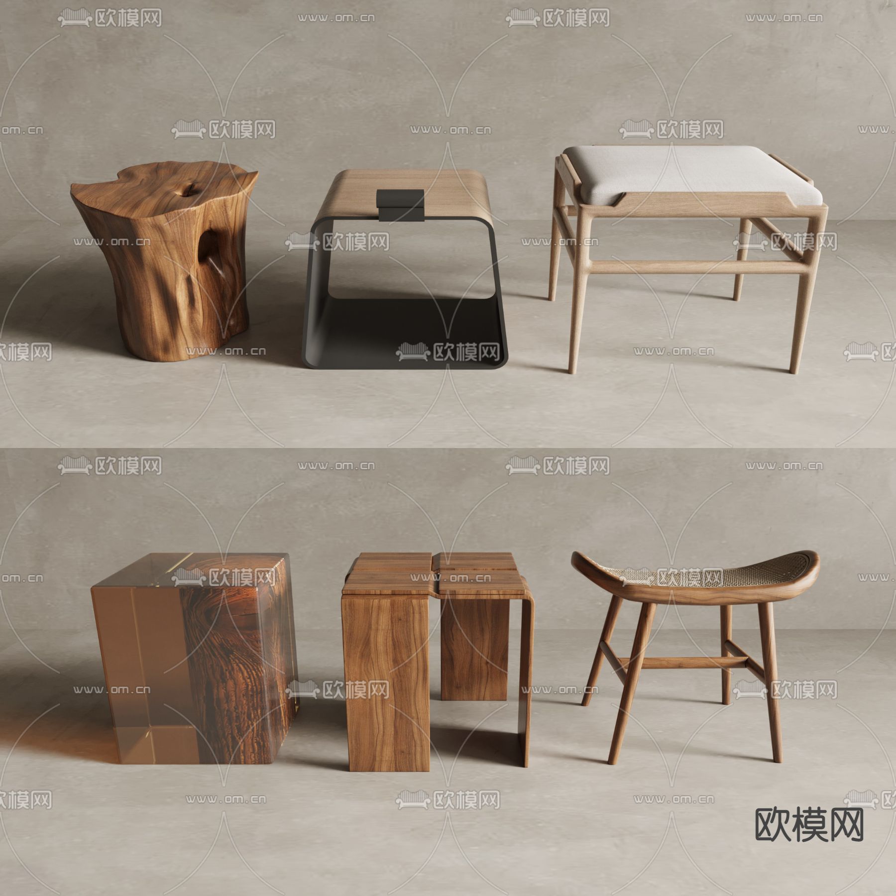 新中式凳子 圆凳 木桩凳3d模型下载