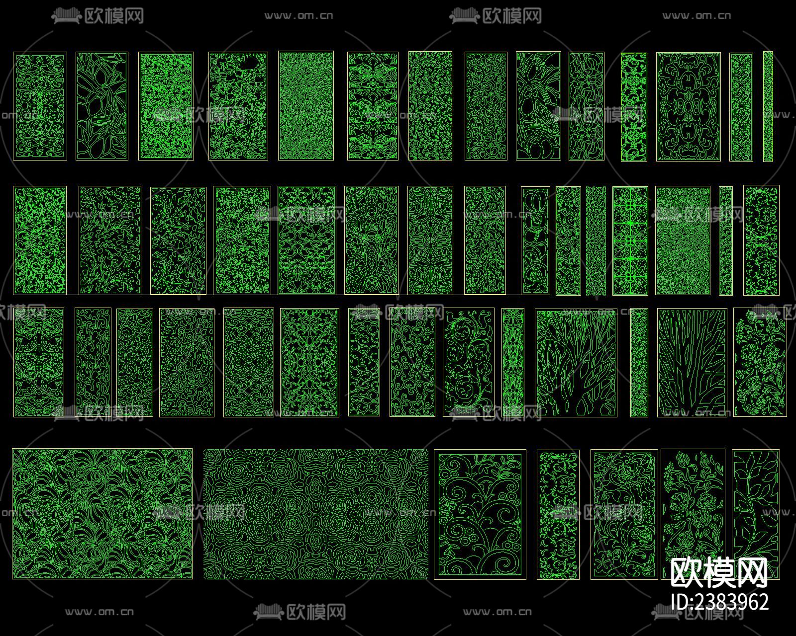 京剧脸谱百福字花雕花纹cad图库下载（渲染图7）