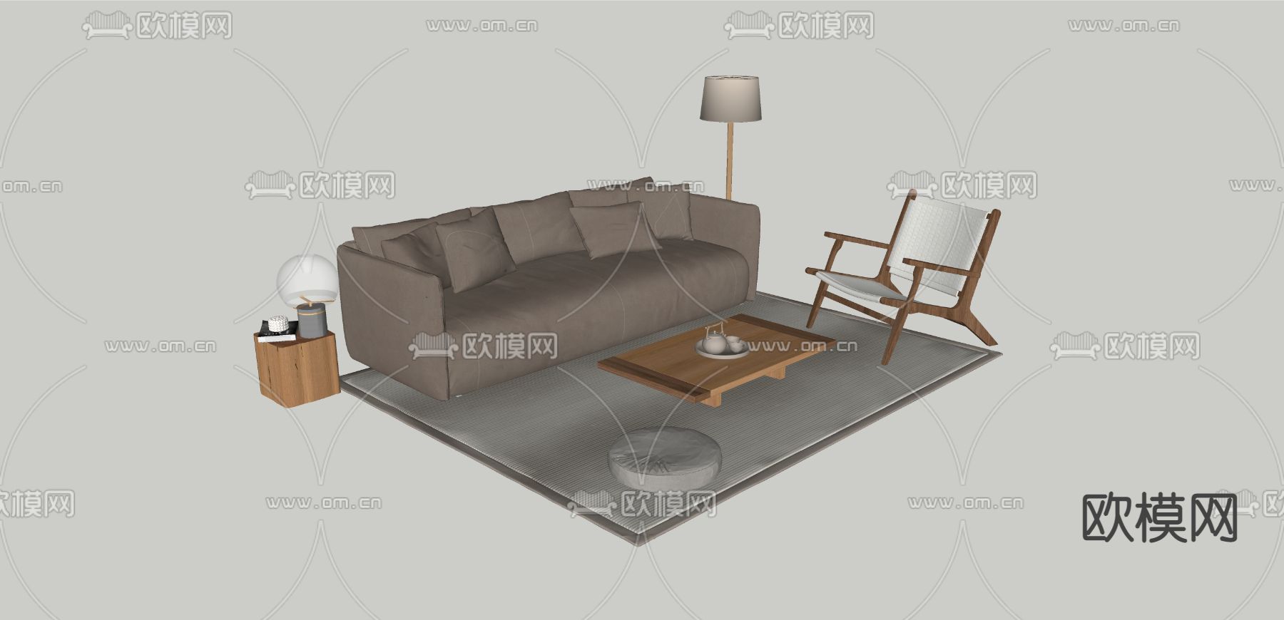 日式组合沙发su模型下载（渲染图3）