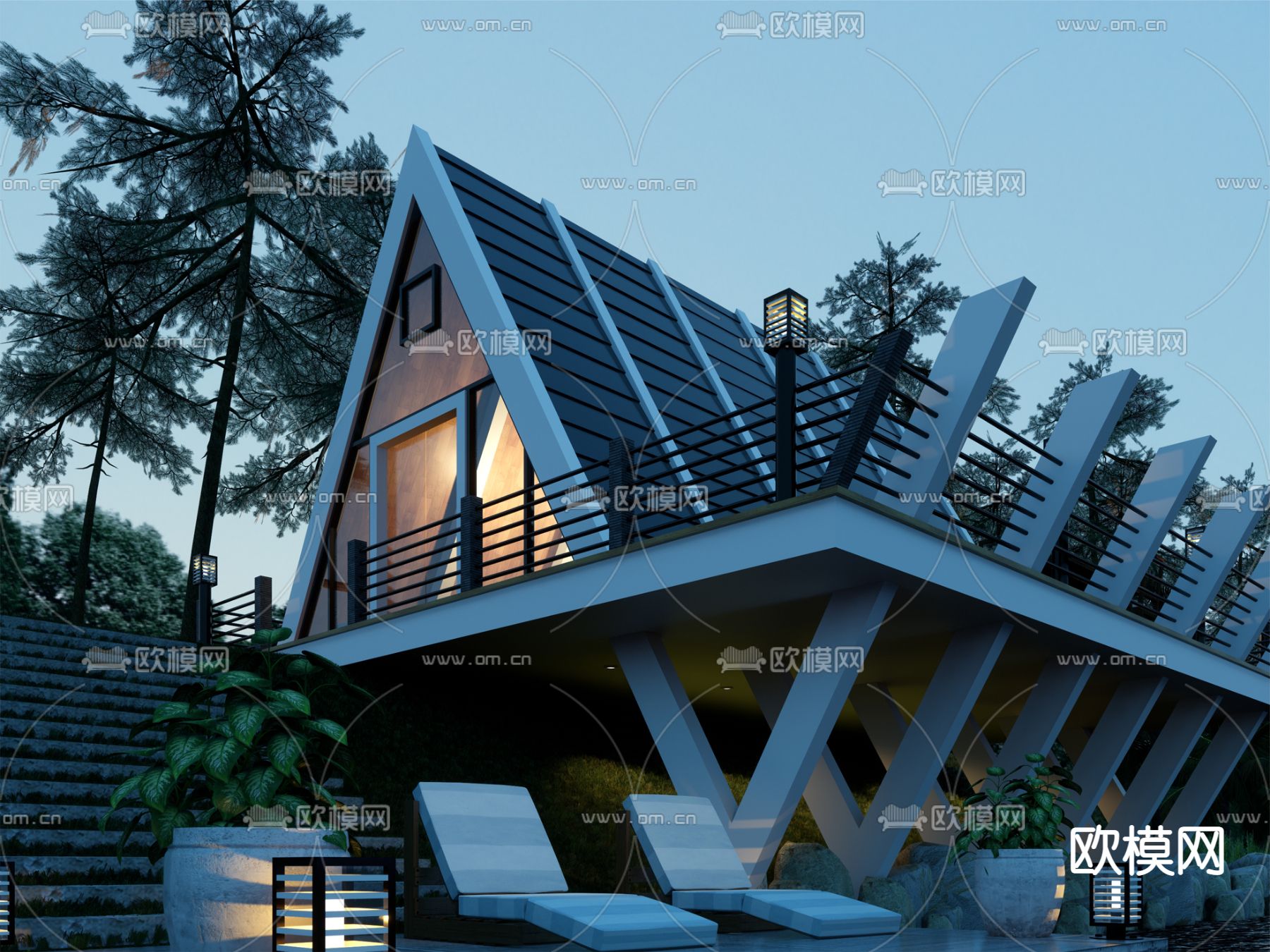 北欧休闲会所外观su模型下载（渲染图1）