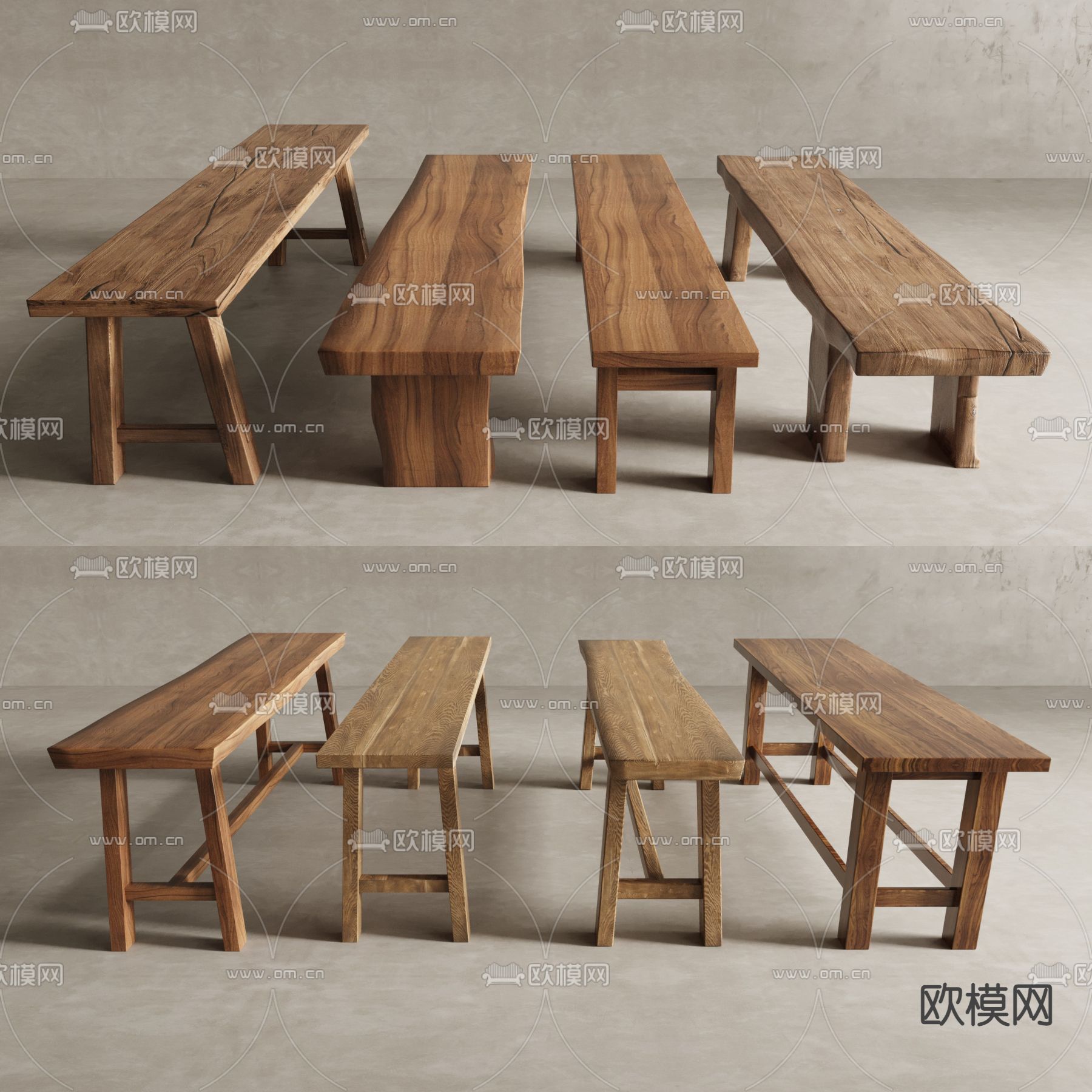 新中式凳子 长条凳su模型下载（渲染图1）