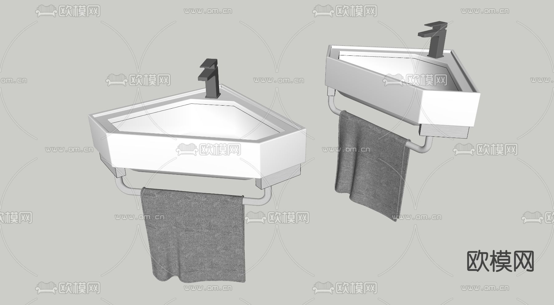 转角洗手盆 洗手池su模型下载（渲染图2）