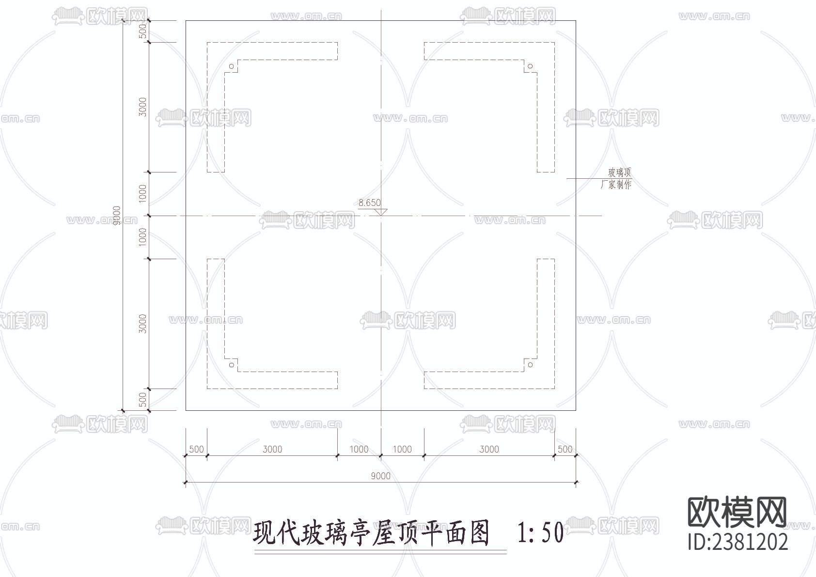 现代玻璃亭cad大样图下载（渲染图3）