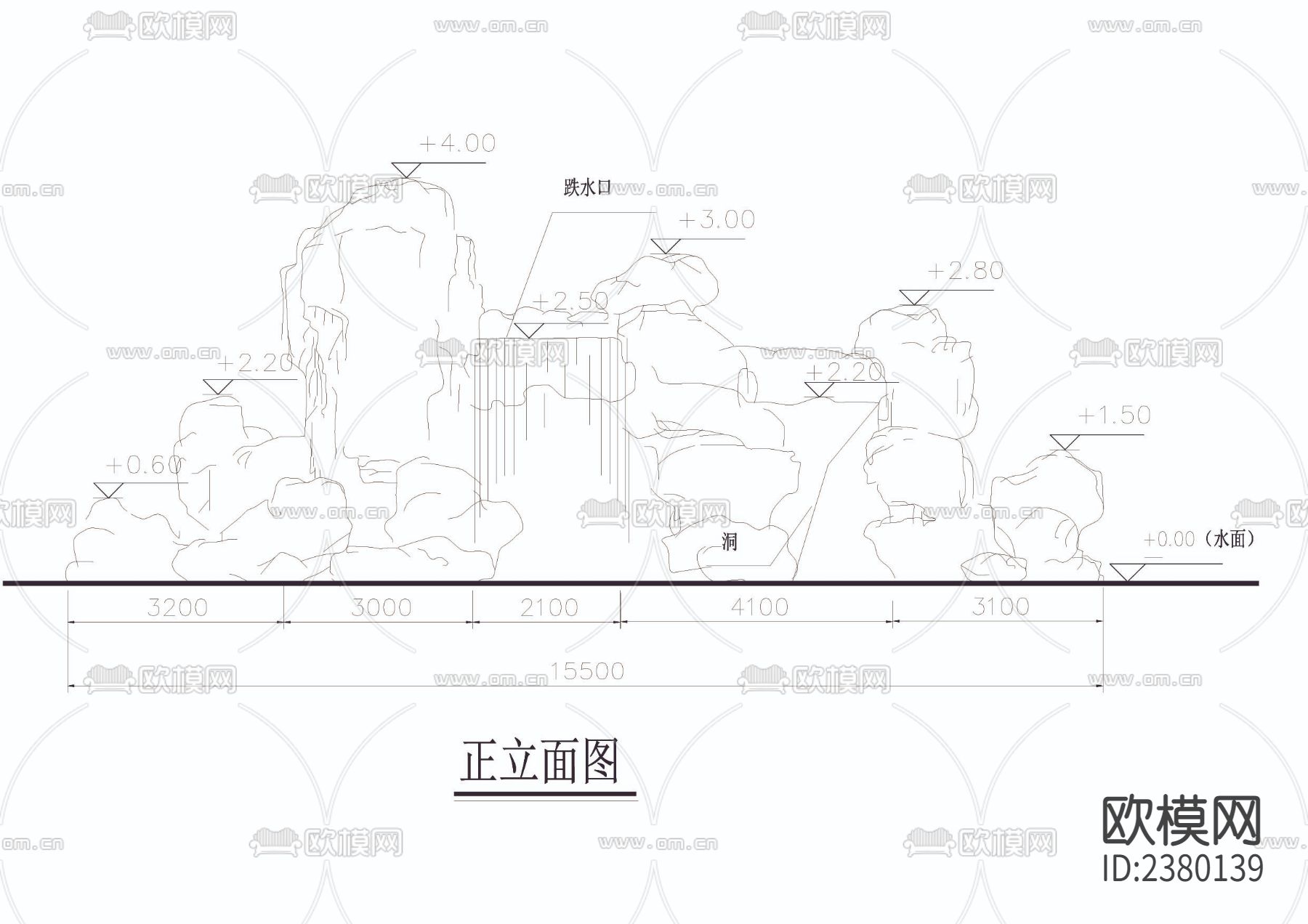 假山平立剖面图节点大样下载（渲染图3）