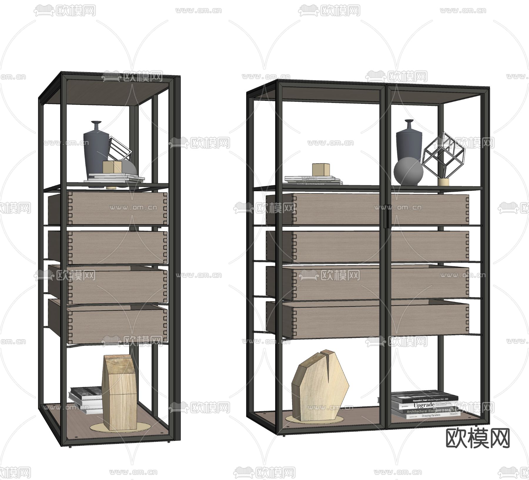 现代玻璃书柜 陈列柜su模型下载（渲染图1）