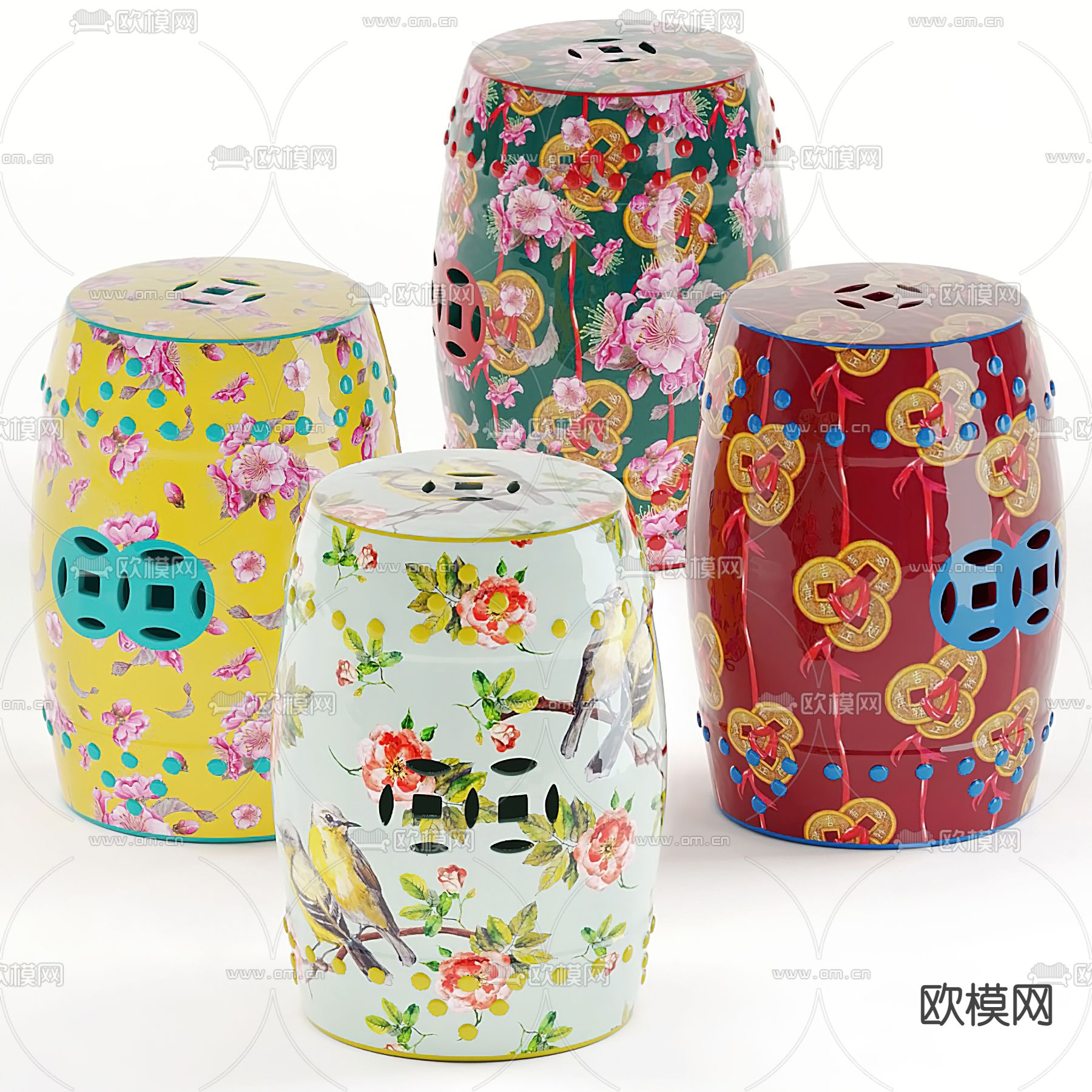 中式凳子 圆凳 鼓凳3d模型下载