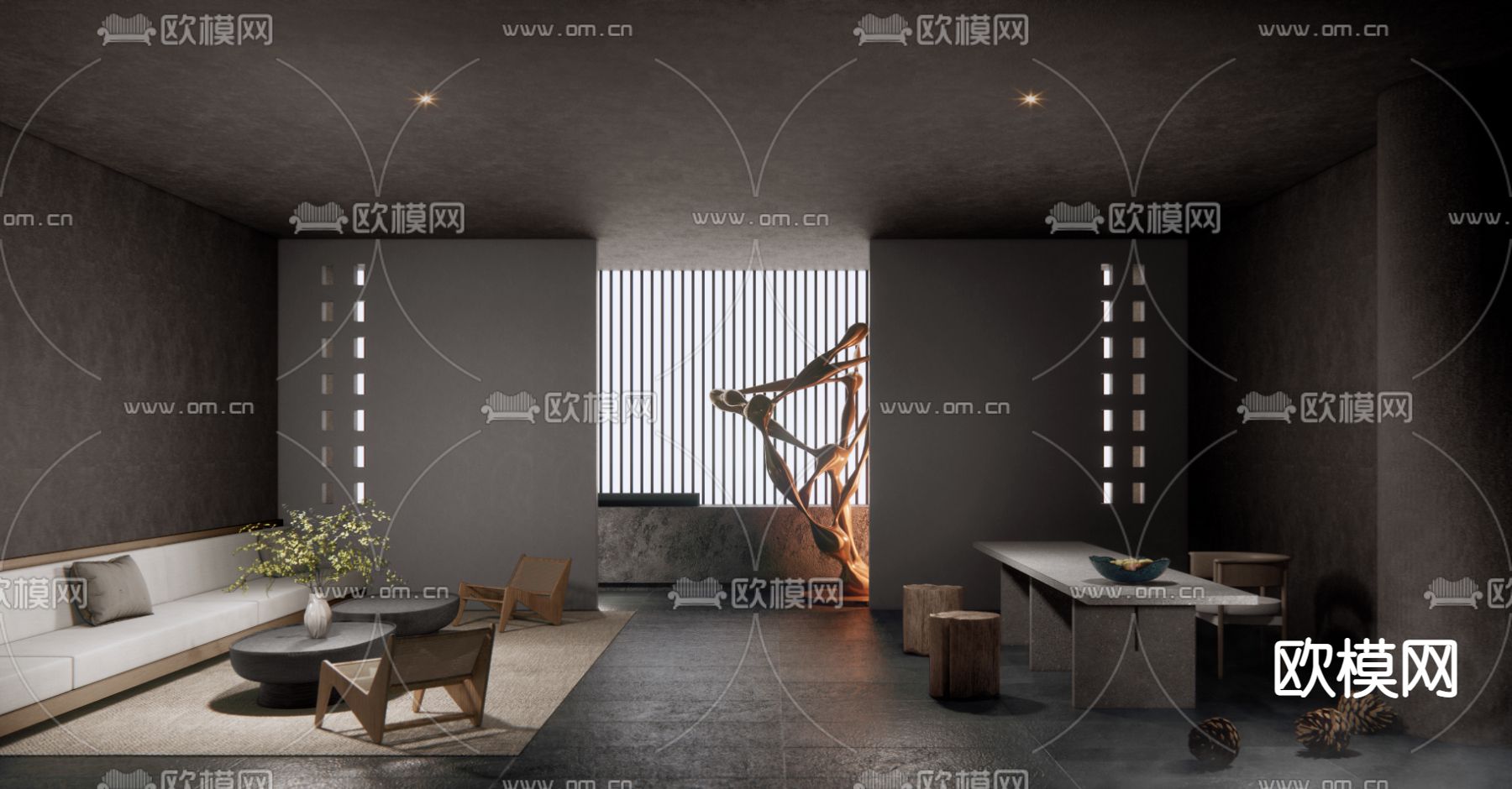 侘寂风民宿前台接待su模型下载_ID12209664_sketchup模型下载-欧模网