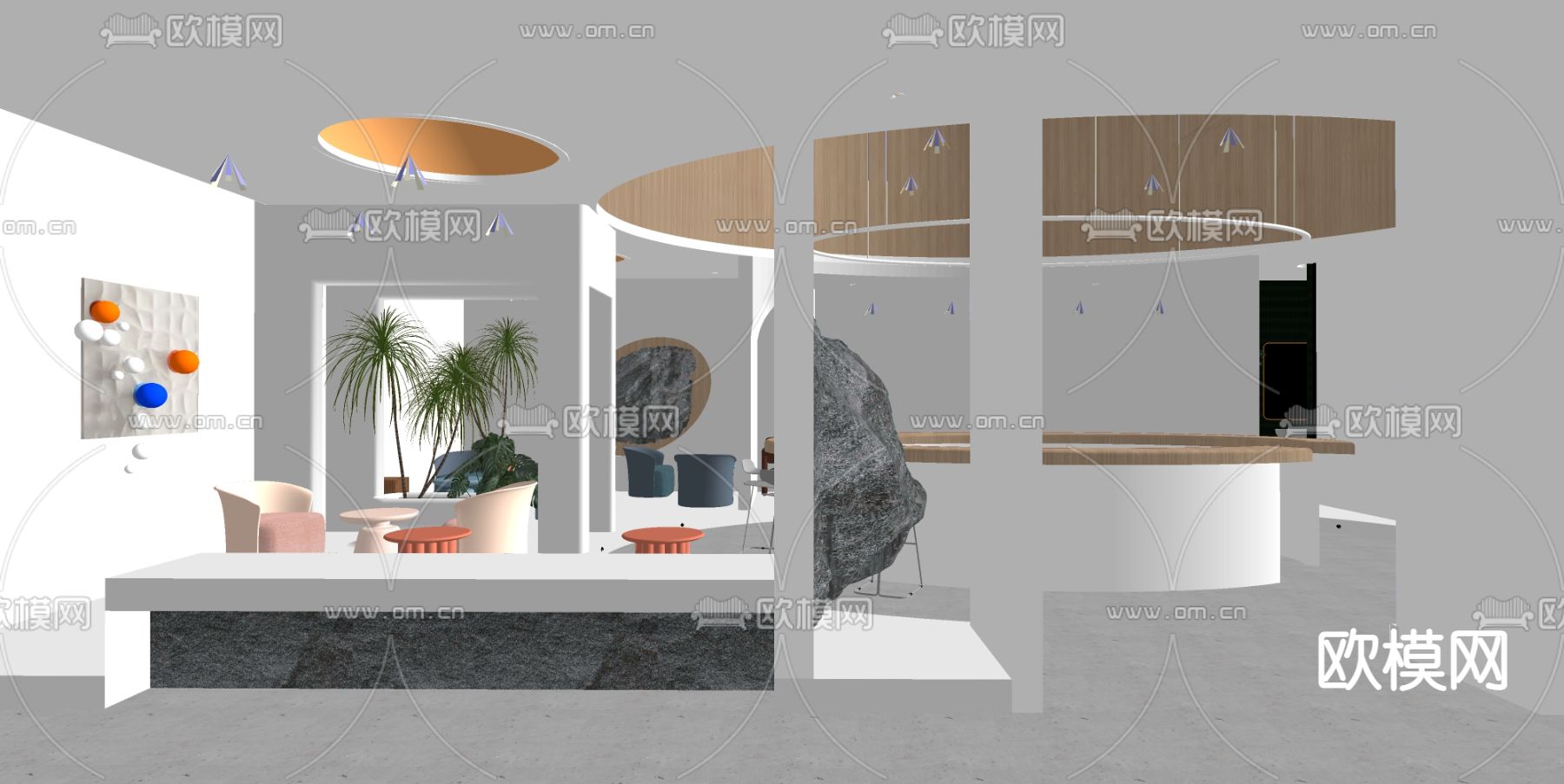 现代奶茶店 网红店su模型下载（渲染图2）