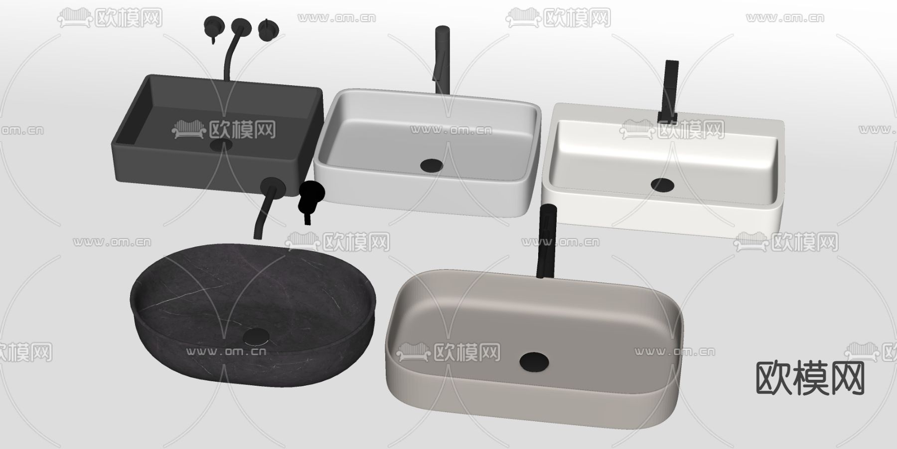 现代台盆 洗脸盆su模型下载（渲染图2）