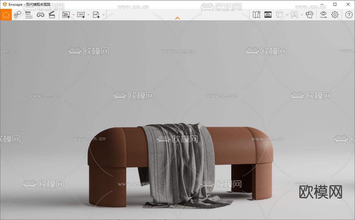 现代矮凳 床尾凳su模型下载（渲染图3）