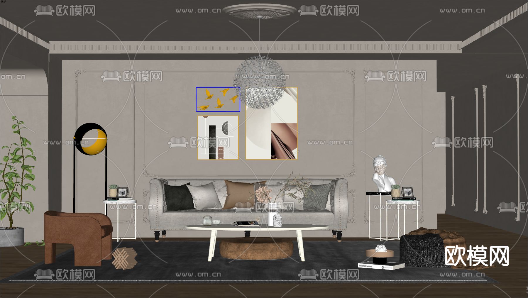 法式客厅su模型下载（渲染图3）