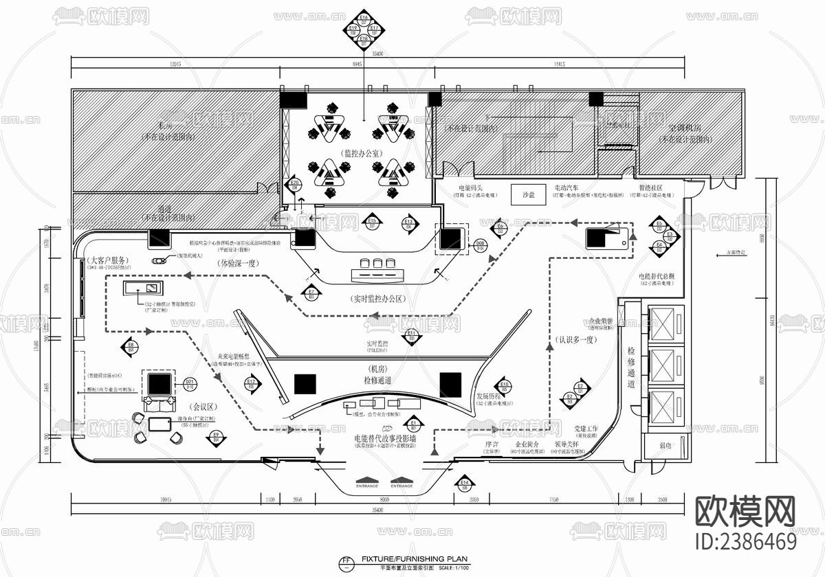 600㎡便民服务展厅CAD施工图下载（渲染图1）