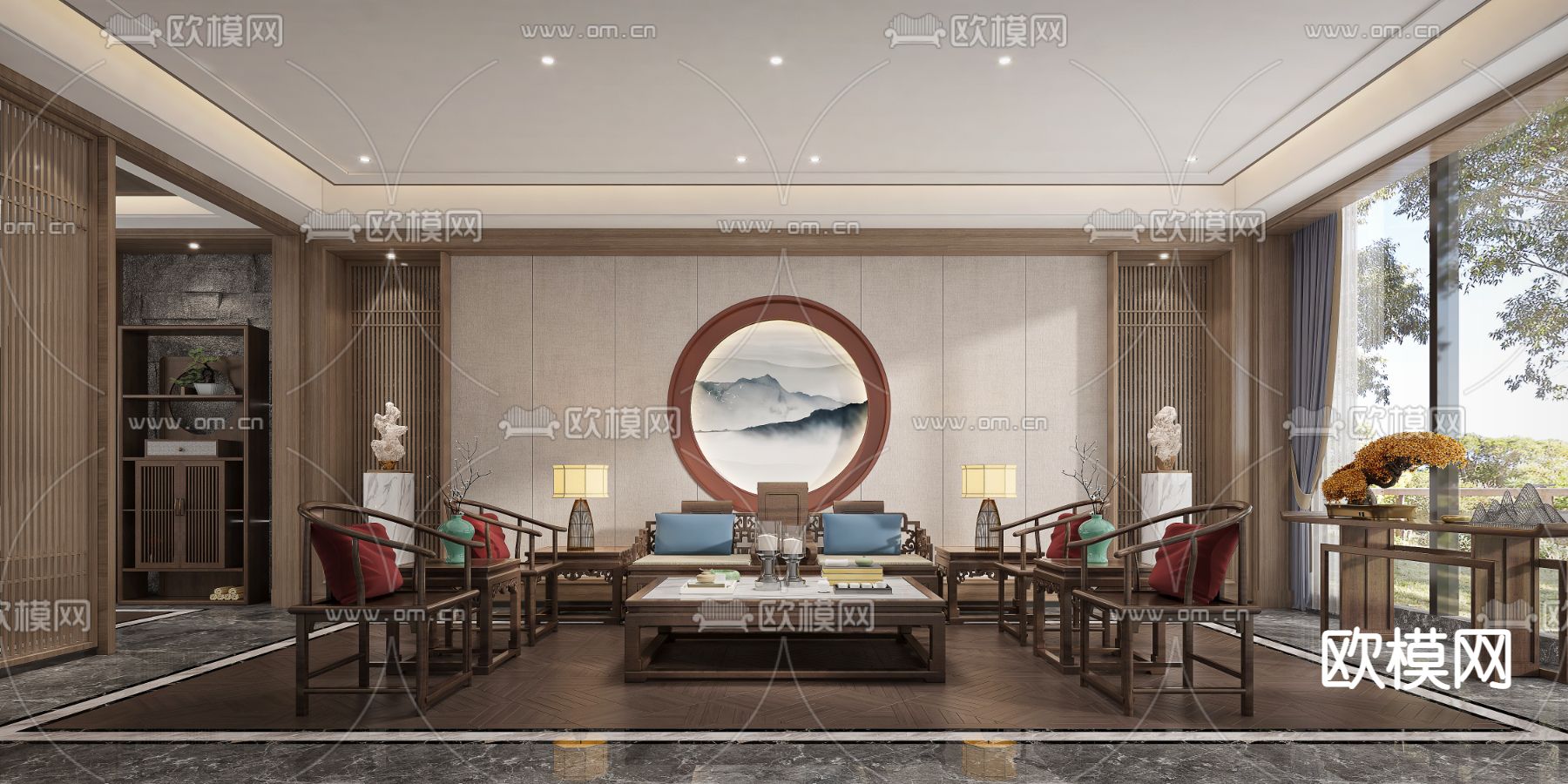 新中式接待室 会客室3d模型下载