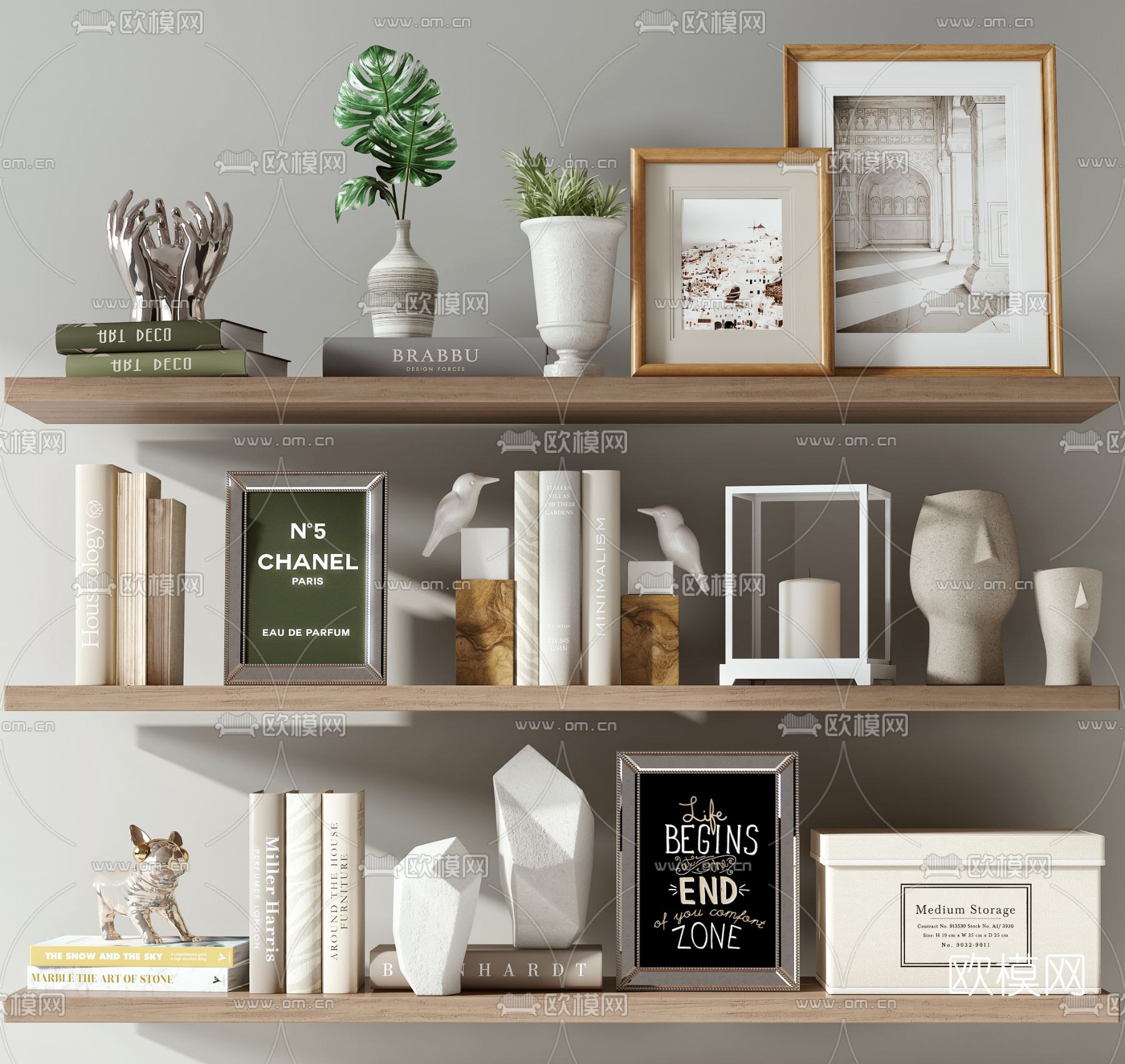 现代书籍绿植花瓶器皿摆件3d模型下载